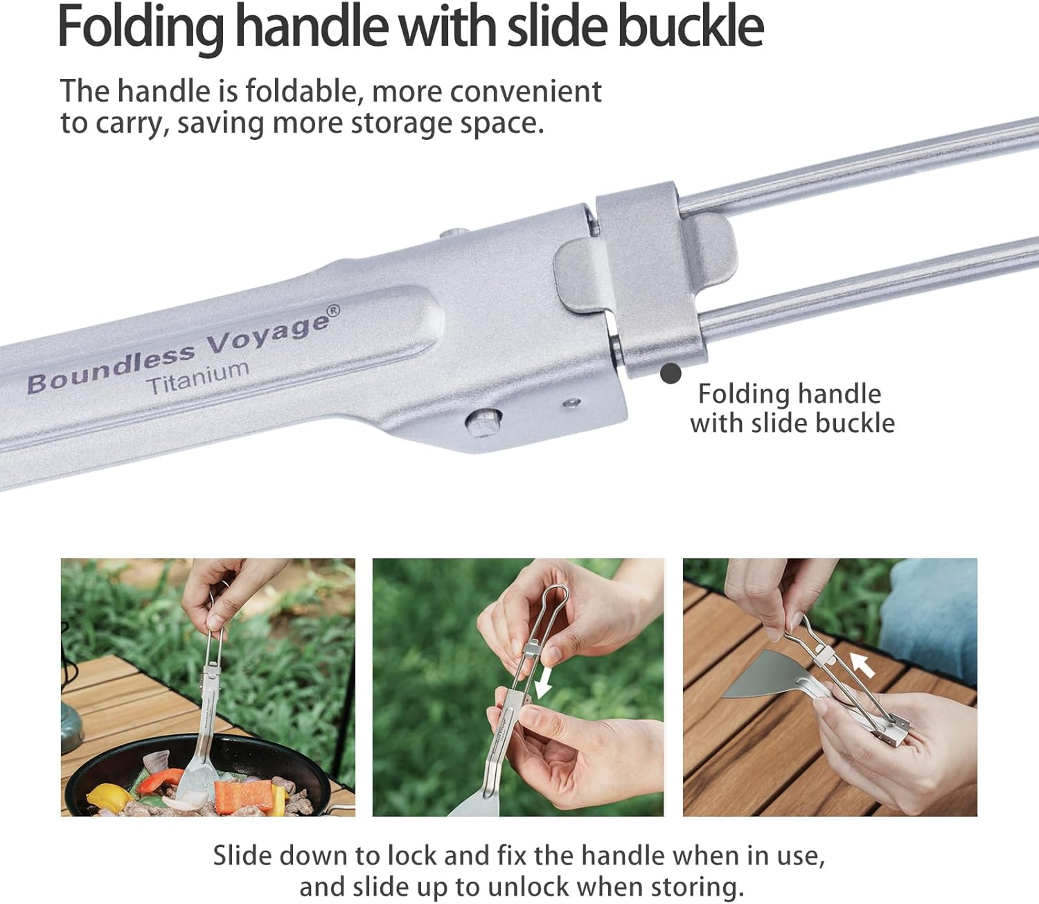 Boundless Voyage Titanium Folding Spatula Frying Shovel with Folding Handle Food Turner for Camp Kitchen Outdoor Cooking Ti1076T image number 6