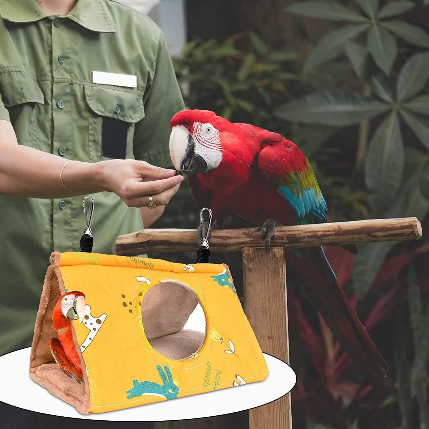 Norhogo Winter Warm Bird Nest House Parrot Hammock Hanging Cave Cage Bird Nest Winter Nest House with Changing Mat for Macaw Budgies Cockatiels Cockatoo M, Yellow image number 2