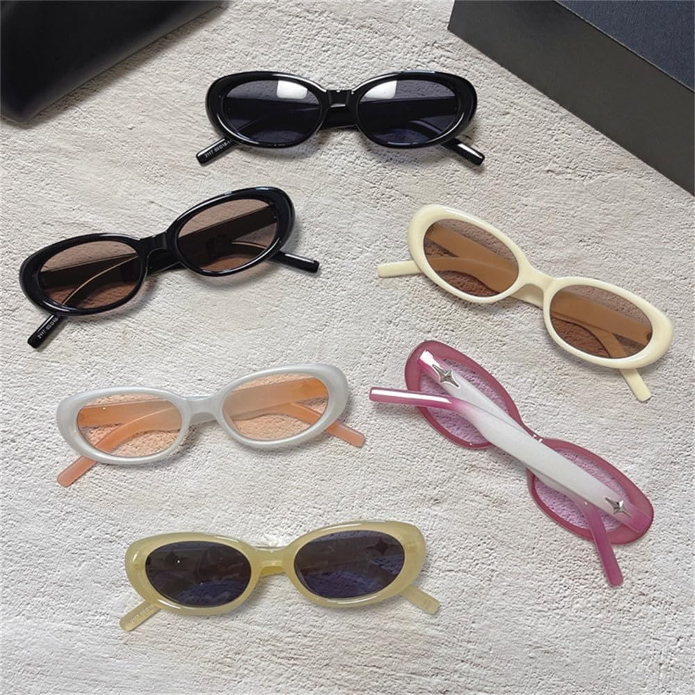 Small Oval Star Vintage Sunglasses Women Glasses Black Pink