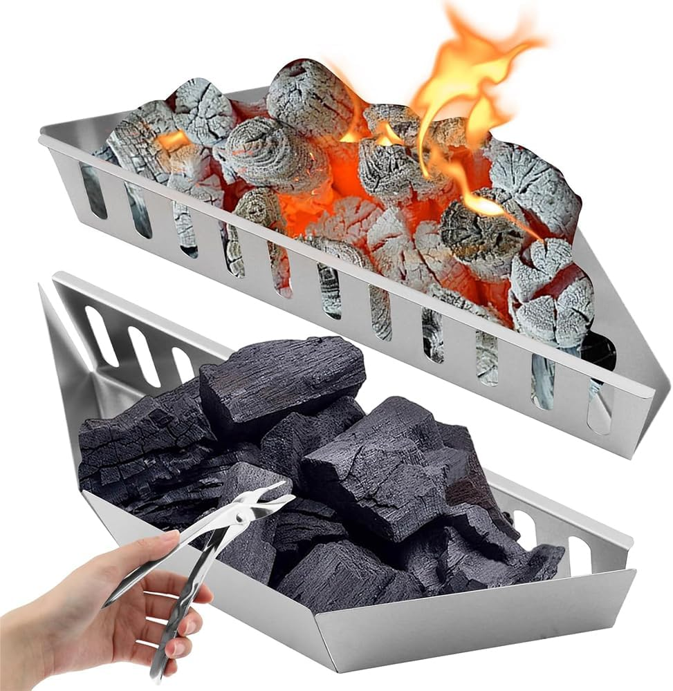 HYAVIA 2 Pack Charcoal Basket for Grill &ndash; Heavy Duty Steel Holder, Even Heat Distribution, Charcoal Saver for BBQ, Compatible with Kettles, Steaks, Fish, Veggies image number 4