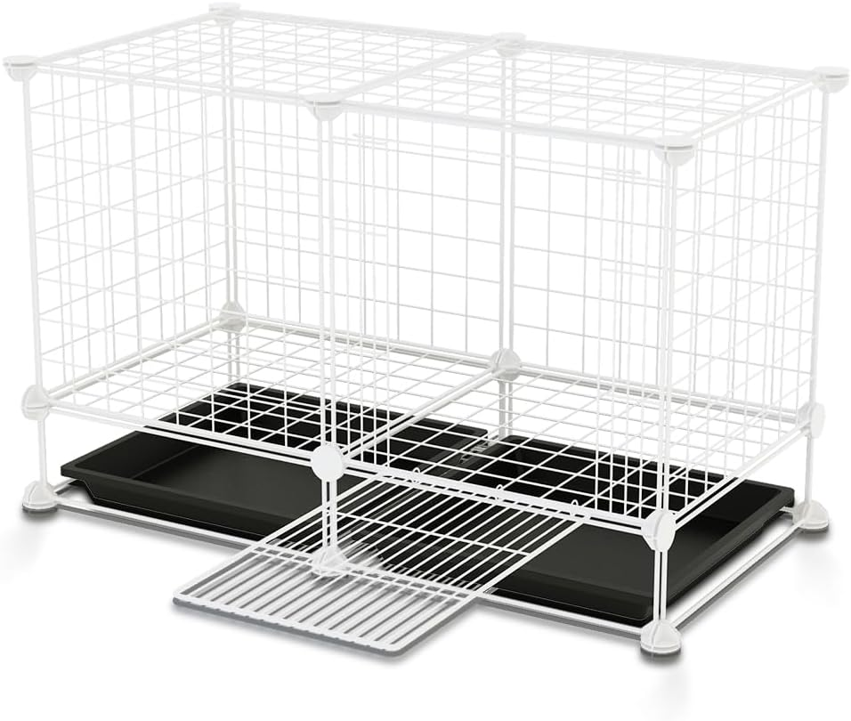 Small Animal Cage,Portable Metal Wire Mesh Outdoor & Indoor Pet House Cage with Tray Exercise Place Crate for Kitty,Puppy,Rabbits,Guinea Pig and Small Animals (White, 1 Door & 2 Trays) image number 5