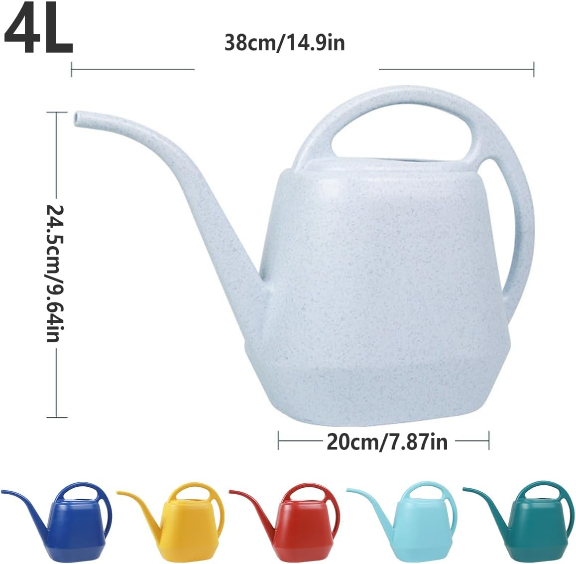 AIMALL 4L Gardening Watering Can - Durable Plastic Long Spout Watering Kettle, Available in Yellow, Wine Red, Lake Blue, Grey, Dark Green, Dark Blue, 14.9 X 9.64 X 7.87 Inches