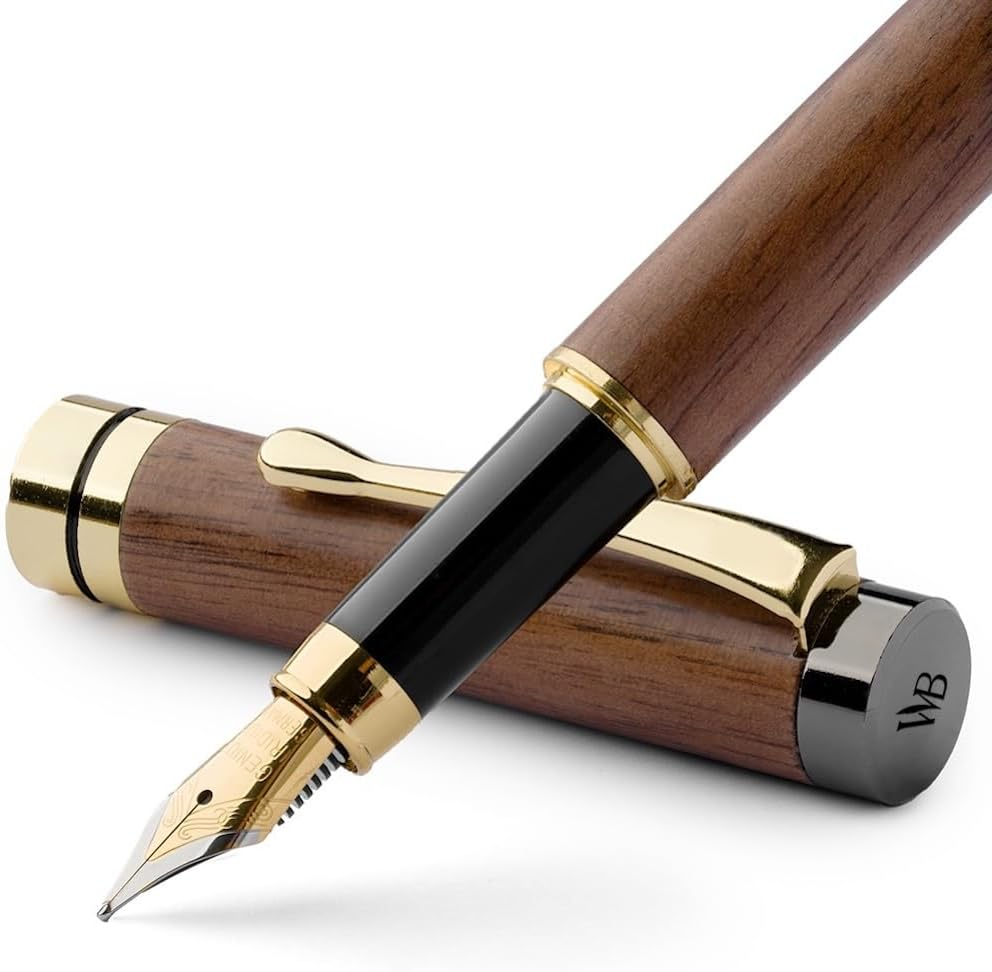Wordsworth & Black'S Fountain Pen Set, Luxury Bamboo Wood - Medium Nib, Gift Case; Includes 6 Ink Cartridges, Ink Refill Converter -Journaling, Calligraphy; Drawing, Smooth Writing [Rosewood]