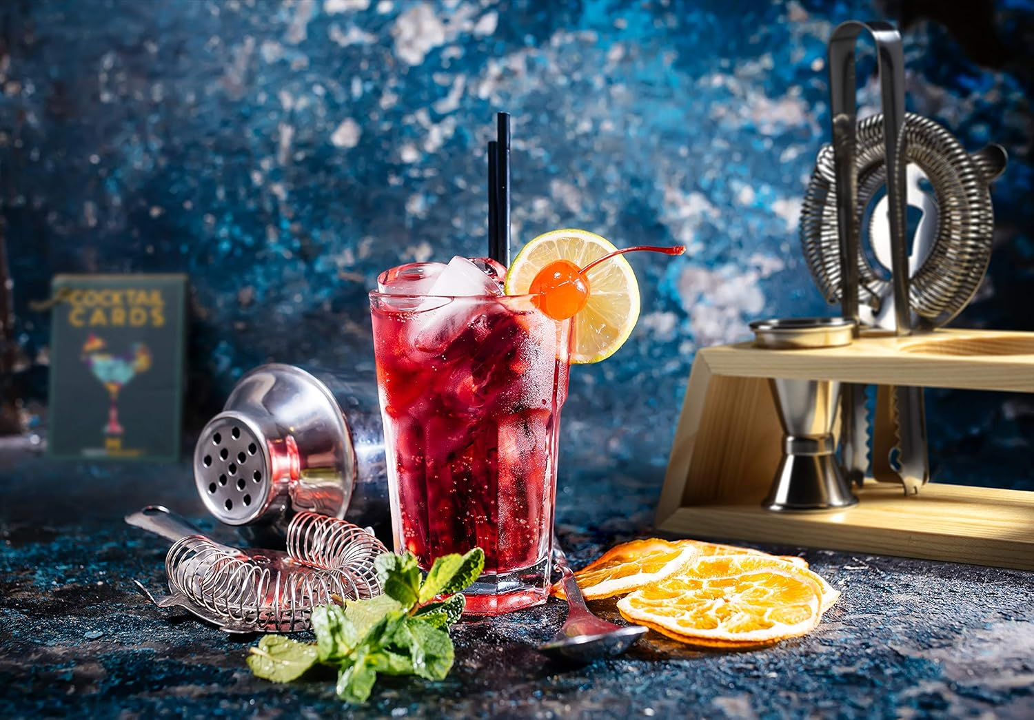 Mixology & Craft Cocktail Shaker Set - Bartender Kit W/Bamboo Stand - Bar Set Includes Martini Shaker, Jigger, Strainer, Tongs, Bar Mixer Spoon, Bottle Opener - Drink Mixing Bar Tools image number 1