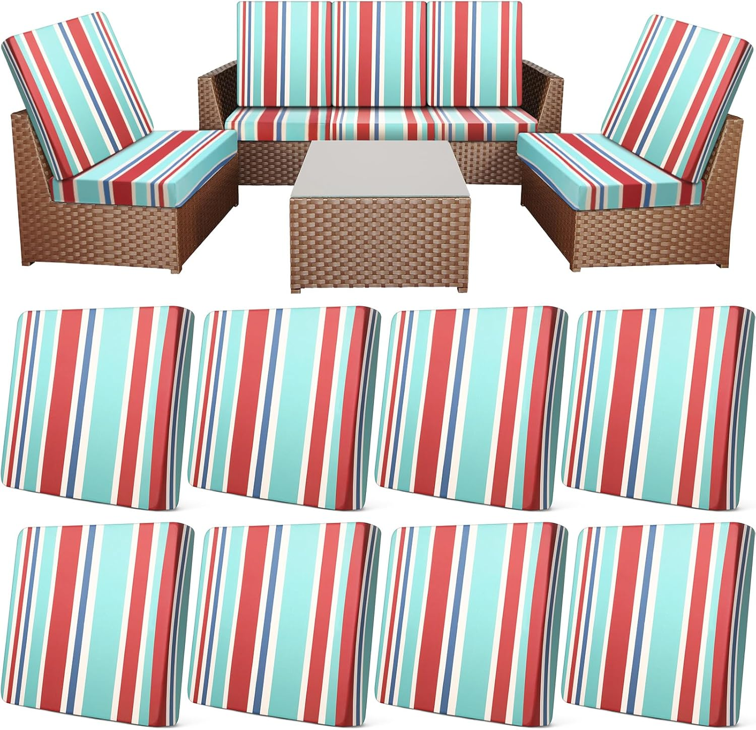 Newwiee 8Pcs Outdoor Stretch Cushion Covers Patio Stripe Sofa Cushion Cover Slipcovers Replacement Patio Furniture Couch Cushions Cover Chair Seat Cover Washable Soft Protector for Pet (Gray) image number 2