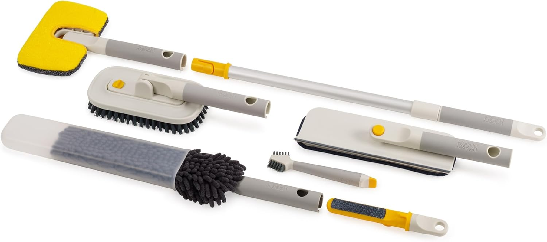 Joseph Joseph Cleantech Deep Cleaning Tool Set with Extension Pole, 5 Cleaning Tools + Extendable Telescopic Handle for Glass, Tiles, Surfaces