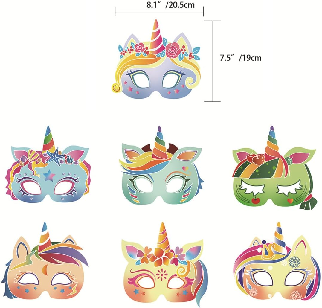 Palumma 12 Pcs Fantasy Unicorn Mask, Paper Colour Unicorn Face Mask Party Funny Birthday Party Paper Glasses image number 3