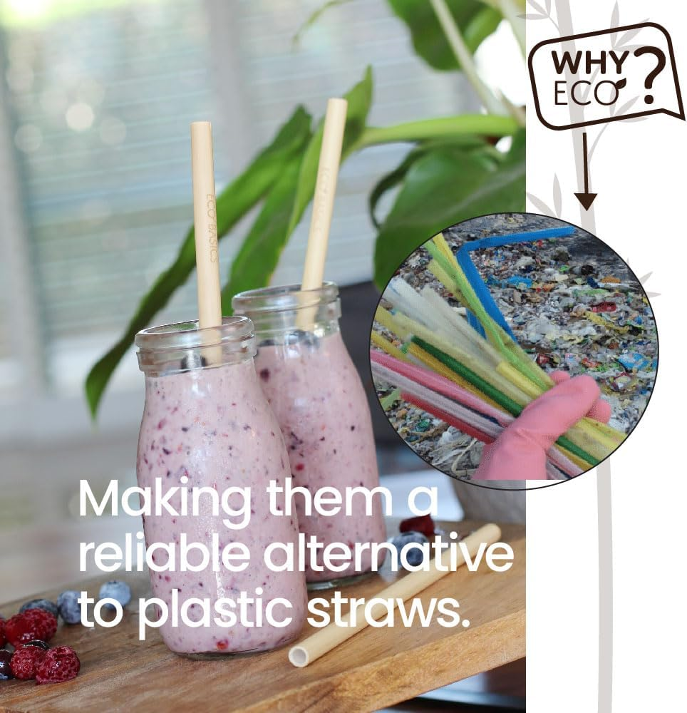 Eco Basics White Magic Reusable Bamboo Straws with Cleaner 4-Packs image number 6