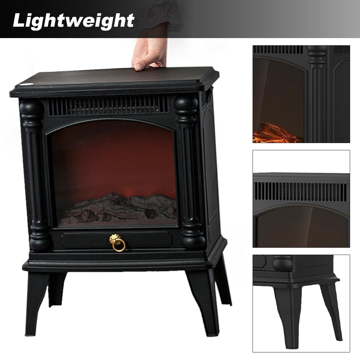 Electric Fireplace Portable Heater for Home with 2 Heat Levels (800W/1500W), LED Flame Effect, Overheat Protection, Heats up to 25M&sup2; image number 2