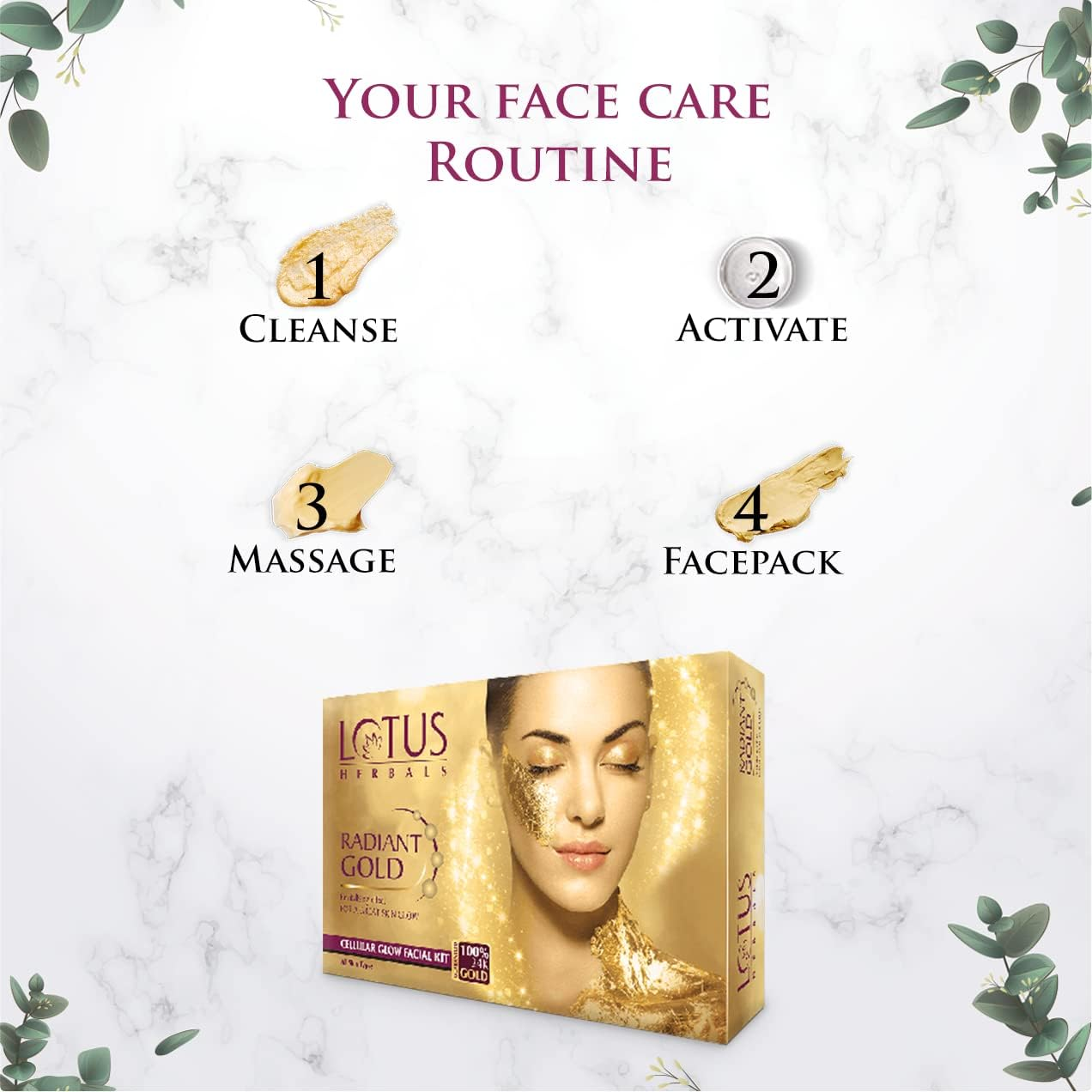 Lotus Herbals Radiant Gold Cellular Glow Facial Kit 37 G(Set of 4) image number 2