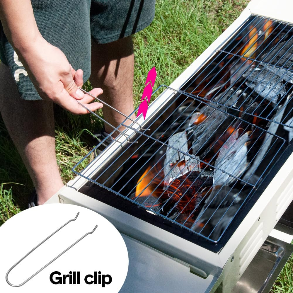 ALSTON Portable Large Barbecue Charcoal Grill Stove Foldable Charcoal Outdoor Camping Barbecue Stainless Steel BBQ Grill, with 2 Grill Nets 2 Enamel Baking Pans Tong, 122X55X31Cm image number 3