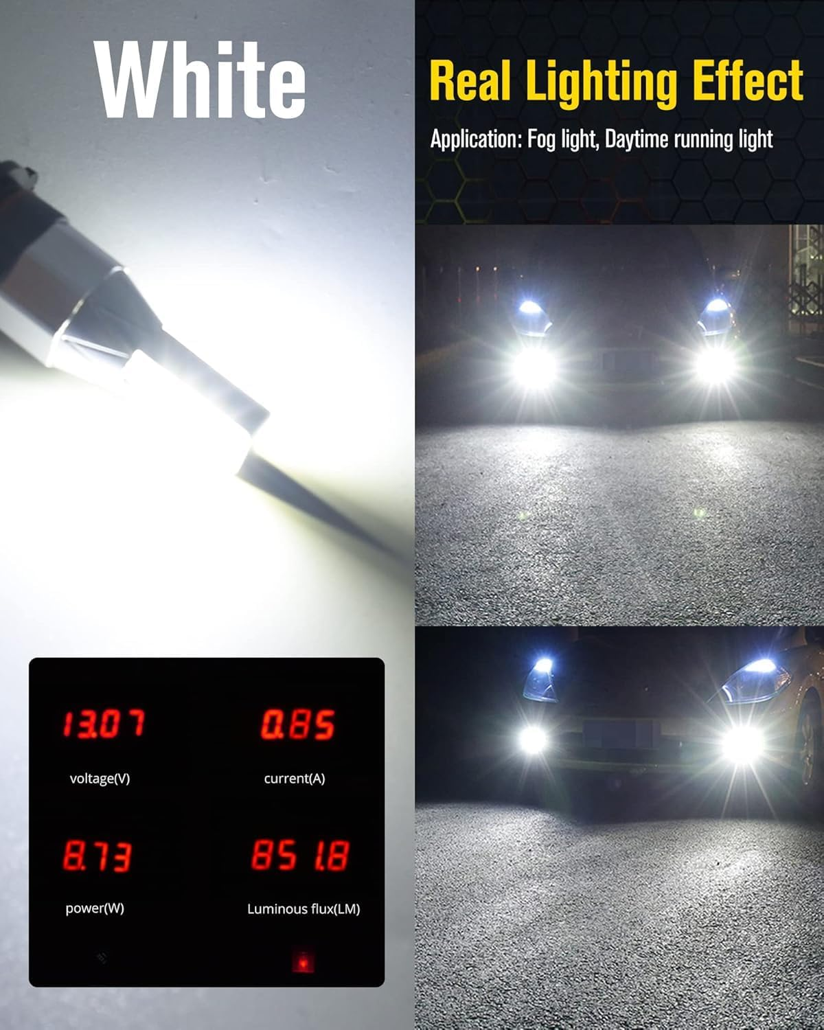 HOCOLO 2X L2 5202 6000K LED Fog Light Bulbs Set, 6000LM 6-2525-SMD Ceramic Lamp Beads, Plug and Play Fog Lamps Replace Bulb for Cars Vehicle ATV/UTV off ROAD LIGHT (White, 5202/H16/PS24W) image number 5
