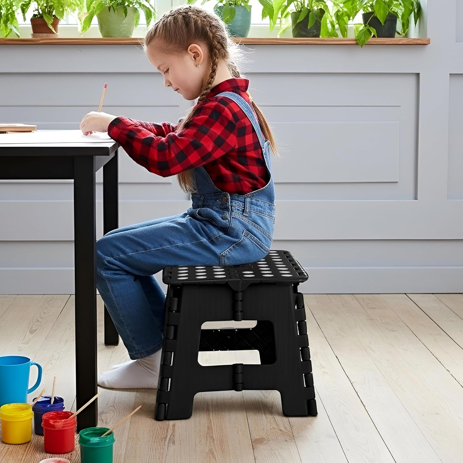 Utopia Home Foldable Stool for Kids and Adults - Black - Lightweight Plastic Step Stool - 28Cm Wide and 20Cm Tall - By