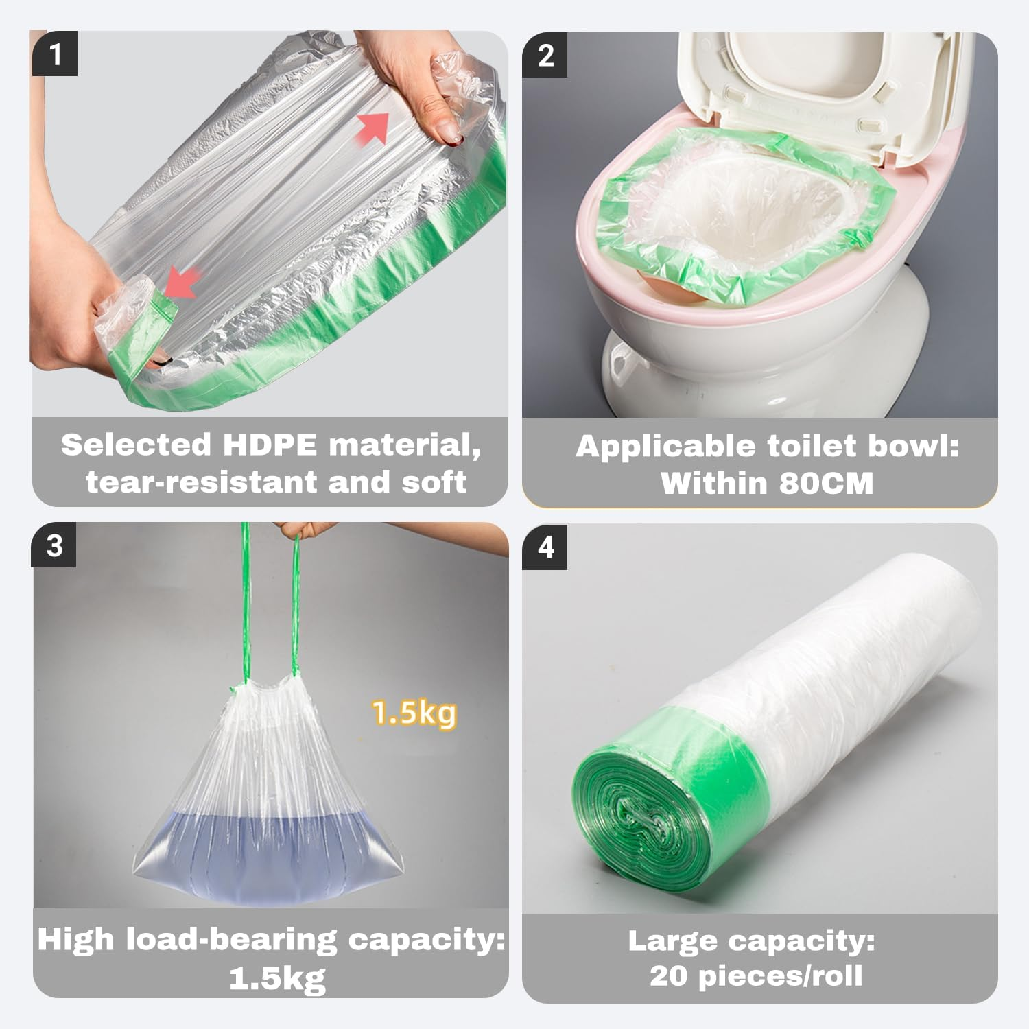 100PCS Toilet Seat Cleaning Bag, Travel Potty Liners, Portable Universal Potty Trainer Linersdisposable Traning Toilet Seat Bin Bags with Drawstring (17.71" X 9.45"Inch) image number 5