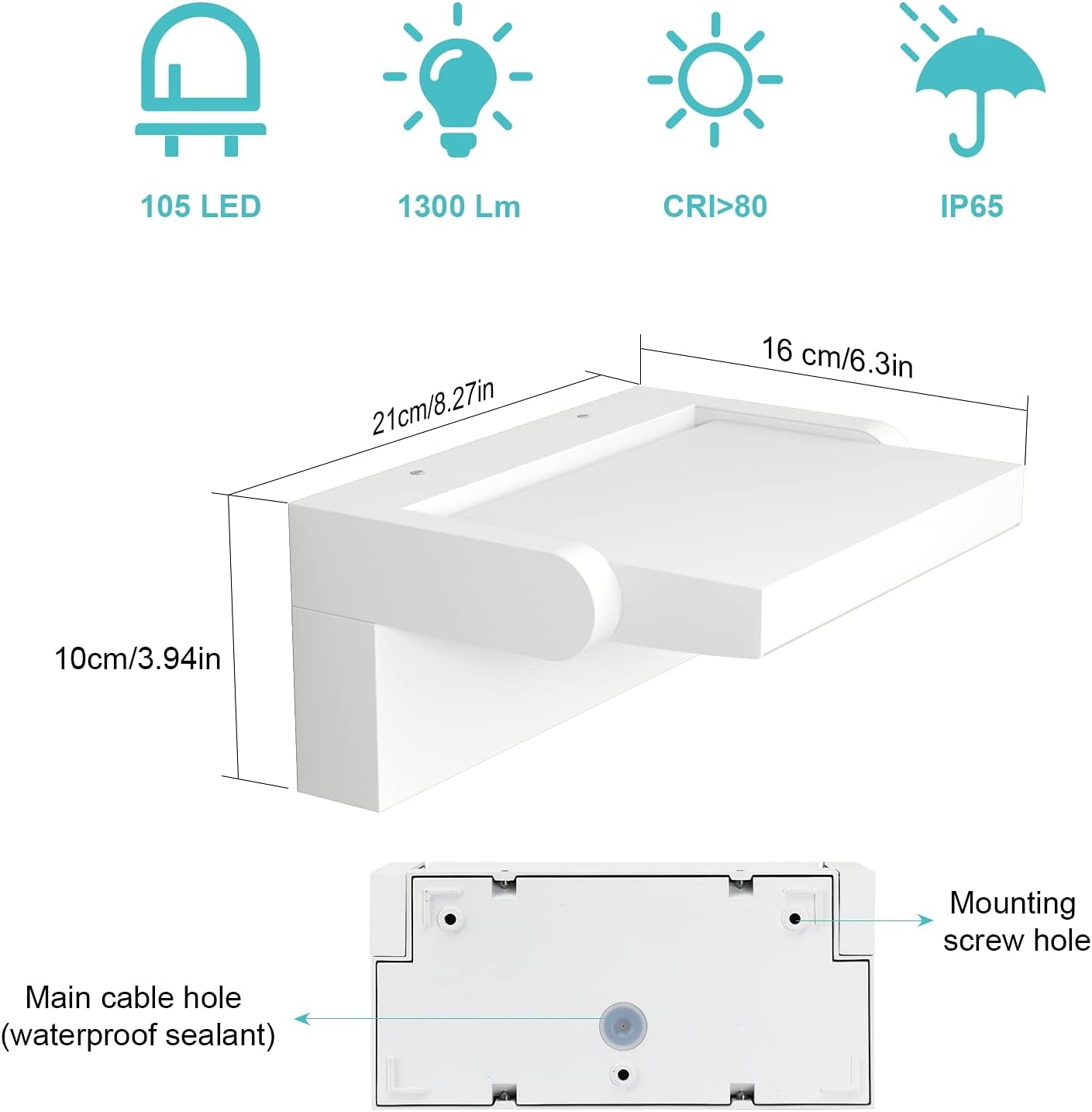 Klighten 24W LED Wall Light Outdoor Indoor Waterproof IP65 Wall Lamp Modern Aluminum outside Wall Light with Swiveling LED Panel for Entrance Garden Corridor, White, Cold White 5700K-6000K image number 4