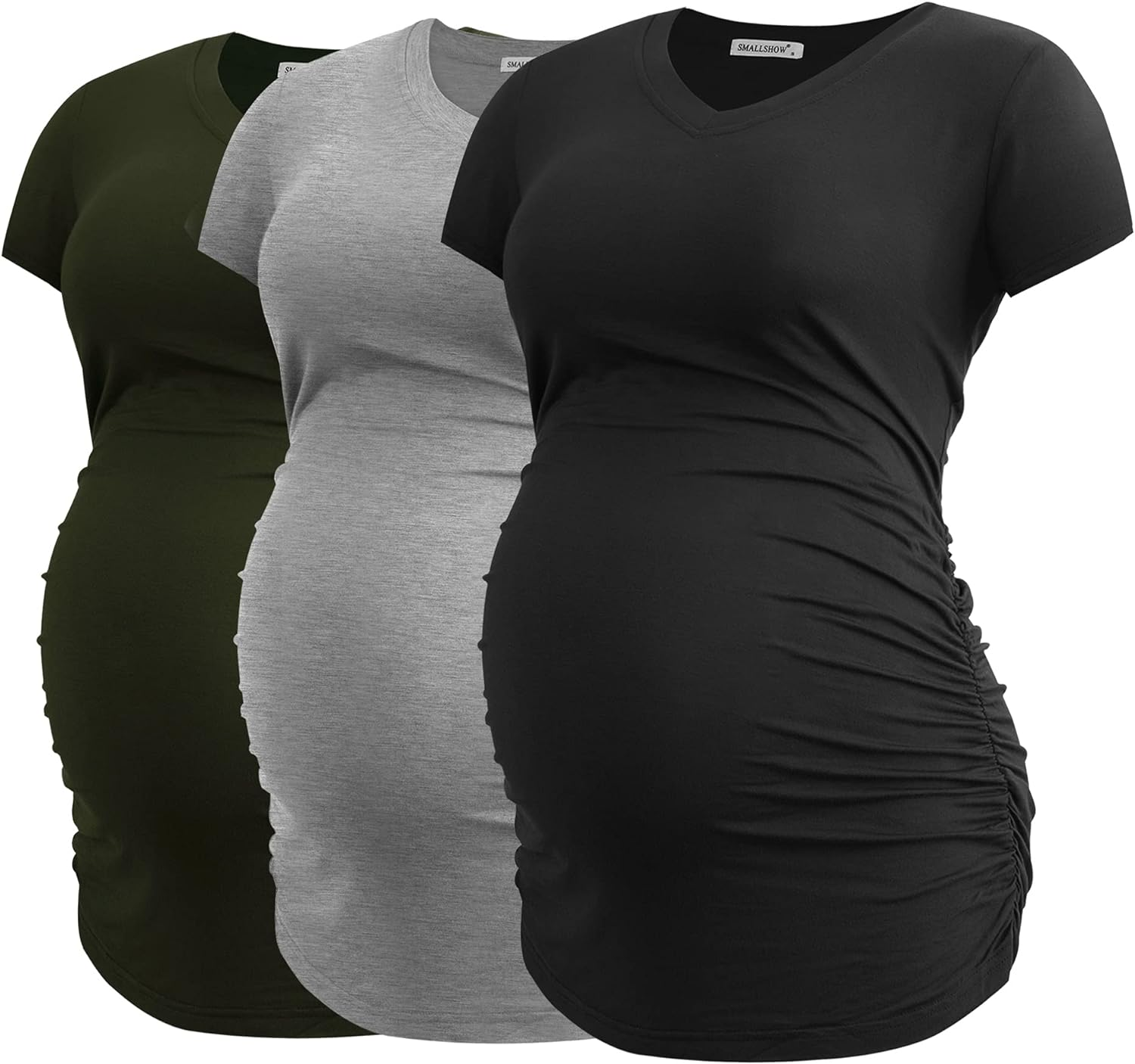 Smallshow Women'S V Neck Maternity Clothes Tops Side Ruched Pregnancy T Shirt