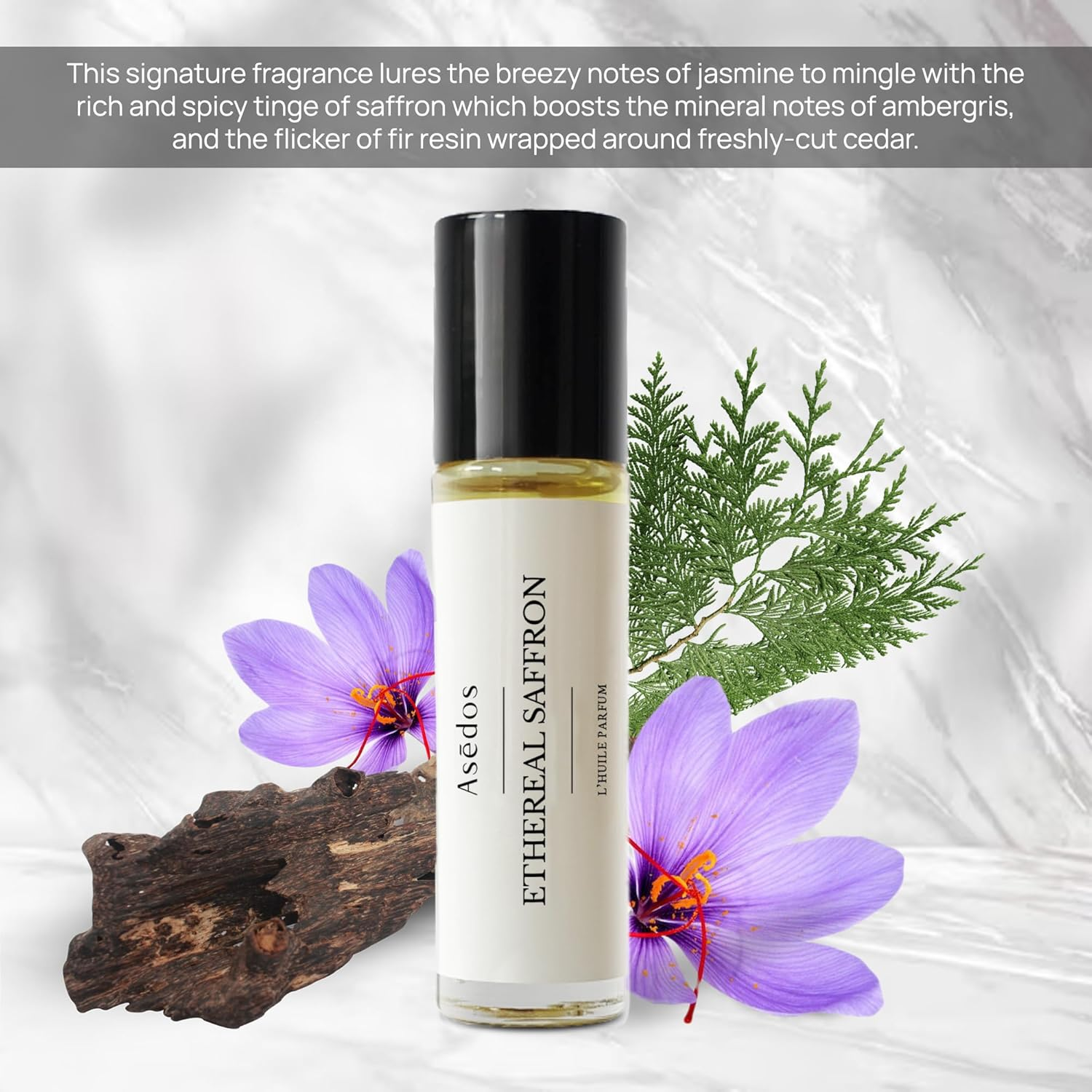 Asedos - Ethereal Saffron Perfume Oil | Inspired by MFK Baccarat Rouge 540 | Rollerball | Unisex Attar Oil | Vegan, Paraben Free, Phthalate Free | Animal Cruelty Free | 10Ml 0.34 Fl Oz image number 3