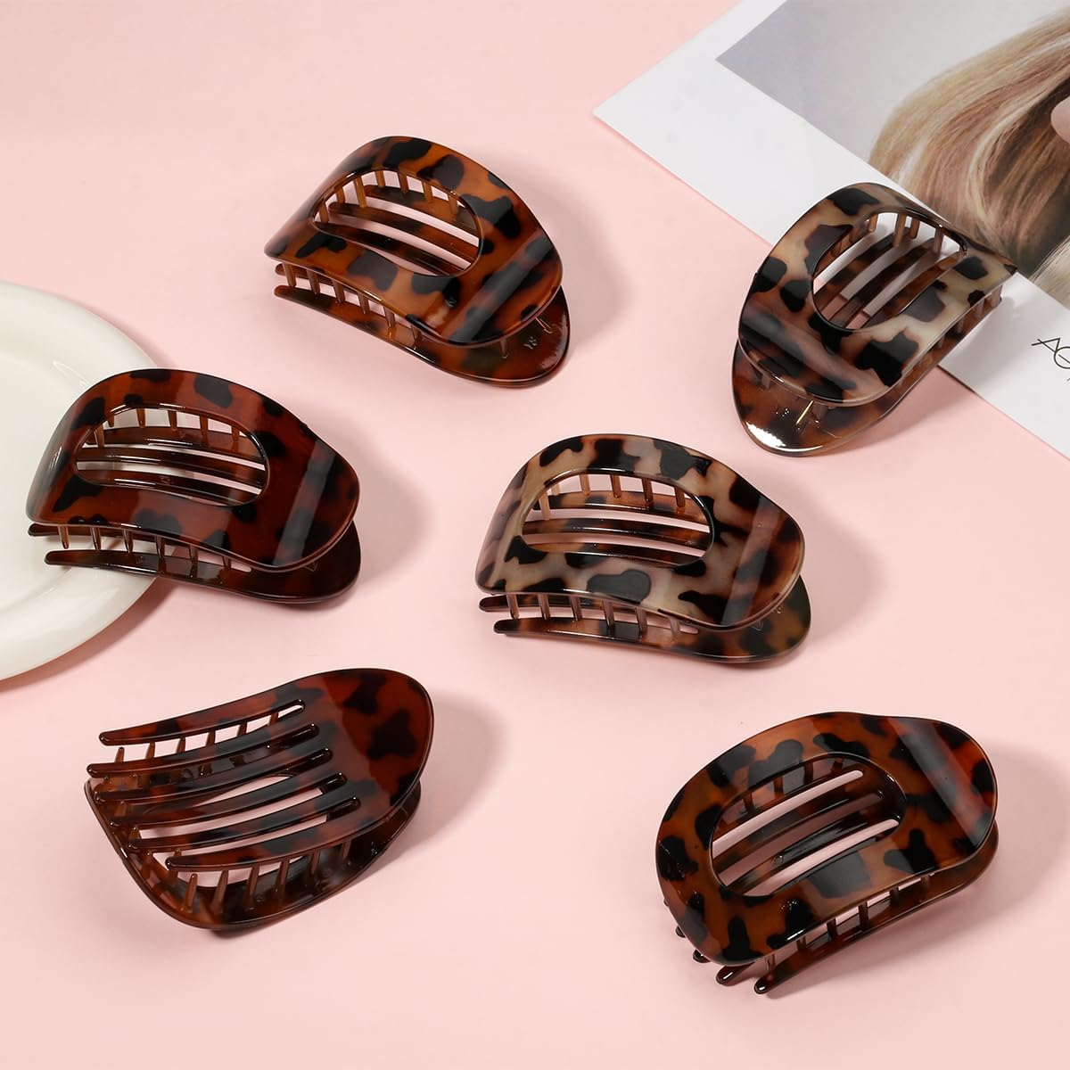 Pack of 6 Women'S Hair Clips, Flat Hair Clips, French Clip, Non-Slip Side Hair Clips for Thick and Thin Hair, Strong Hold for Everyday Life, Sports, Driving as Hair Accessories (Glossy Leopard)