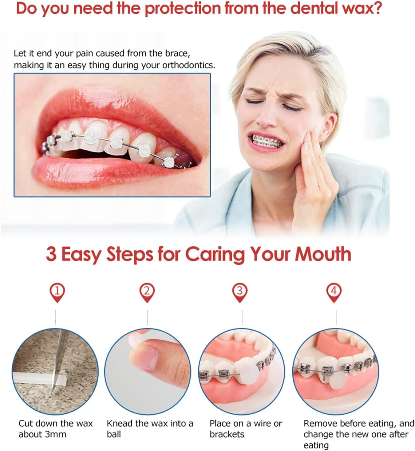 LOUJIN Teeth Wax Pain Relief for Orthodontic Braces Wearers 1 Box of 5 Strips Dental Wax for Oral Care