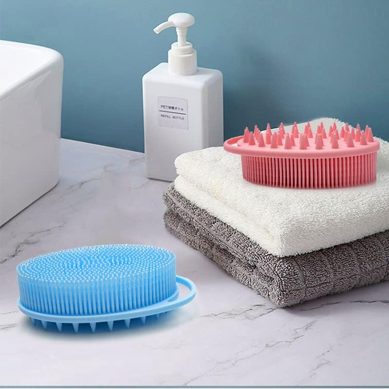 2Pcs Soft Silicone Body Scrubber,Gentle Exfoliating Body Scrubber and Lather Well,Silicone Loofah Body Scrubber Fit for Sensitive and All Kind Skin(Blue and Pink) image number 3