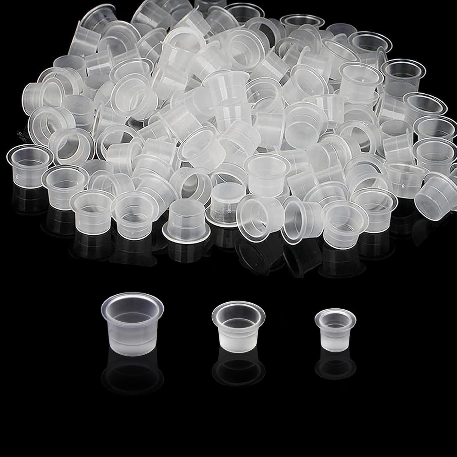 TONBAO 300PCS Mixed Tattoo Ink Cups #8 Small #11 Medium #14 Large Pigment Ink Caps Plastic Container Cup Tattoo Accessory
