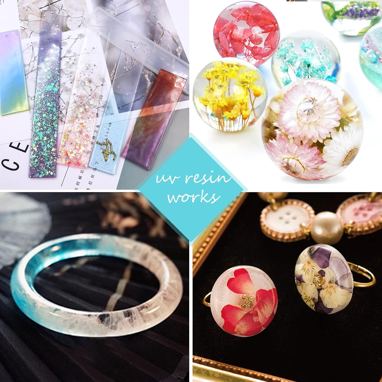 UV Resin Clear Hard Type One Minute Fast Curing Transparent Ultraviolet Curing UV Resin for Craft Decoration DIY Earring Pendant Seal Jewelry Making (500G) image number 5