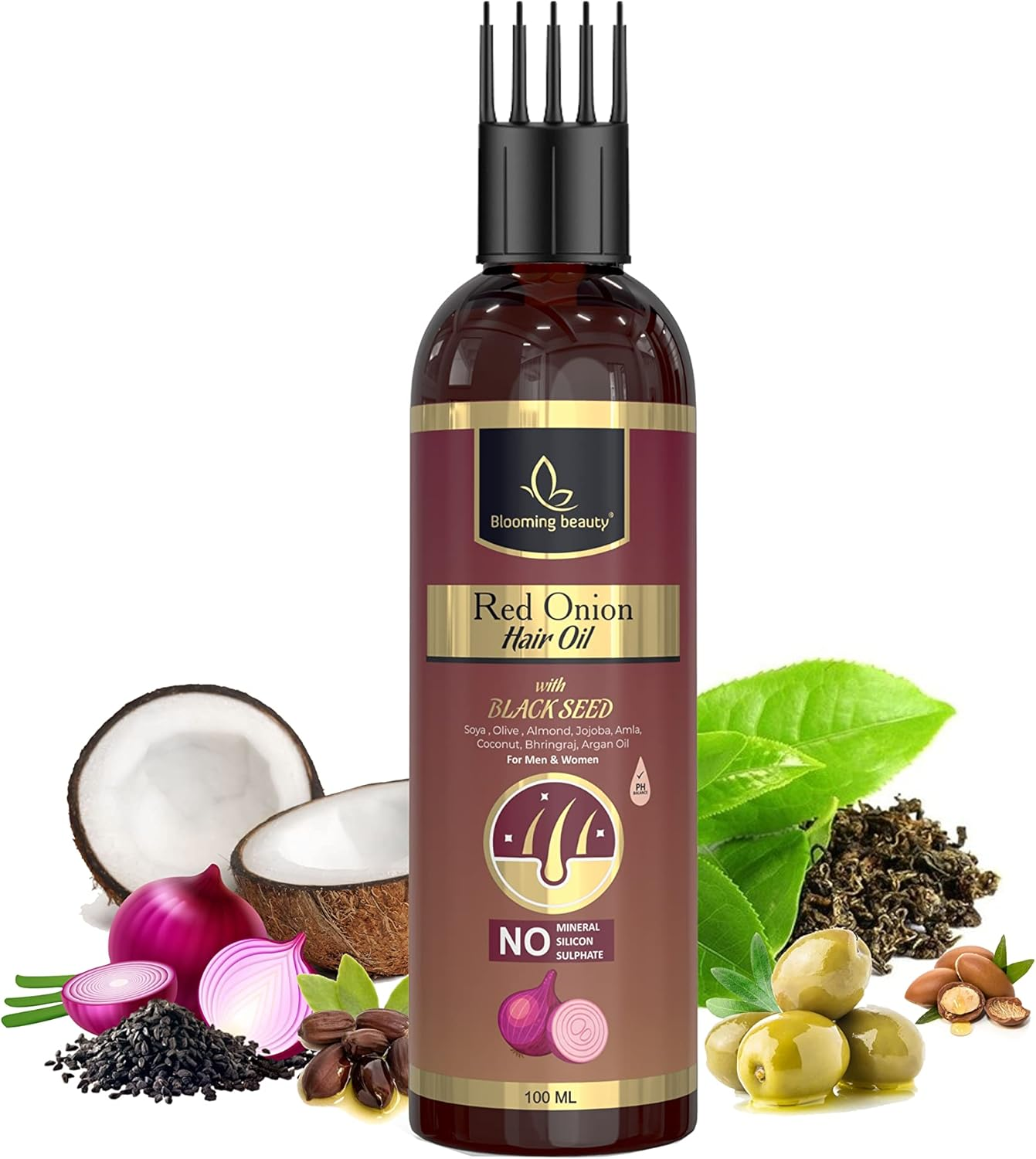 Blooming Beauty Onion Hair Oil for Hair Growth, anti Dandruff & Red Oninin | Hair Regrownz Black Seed Oil for Women(100X3Comb Applicator)) image number 1
