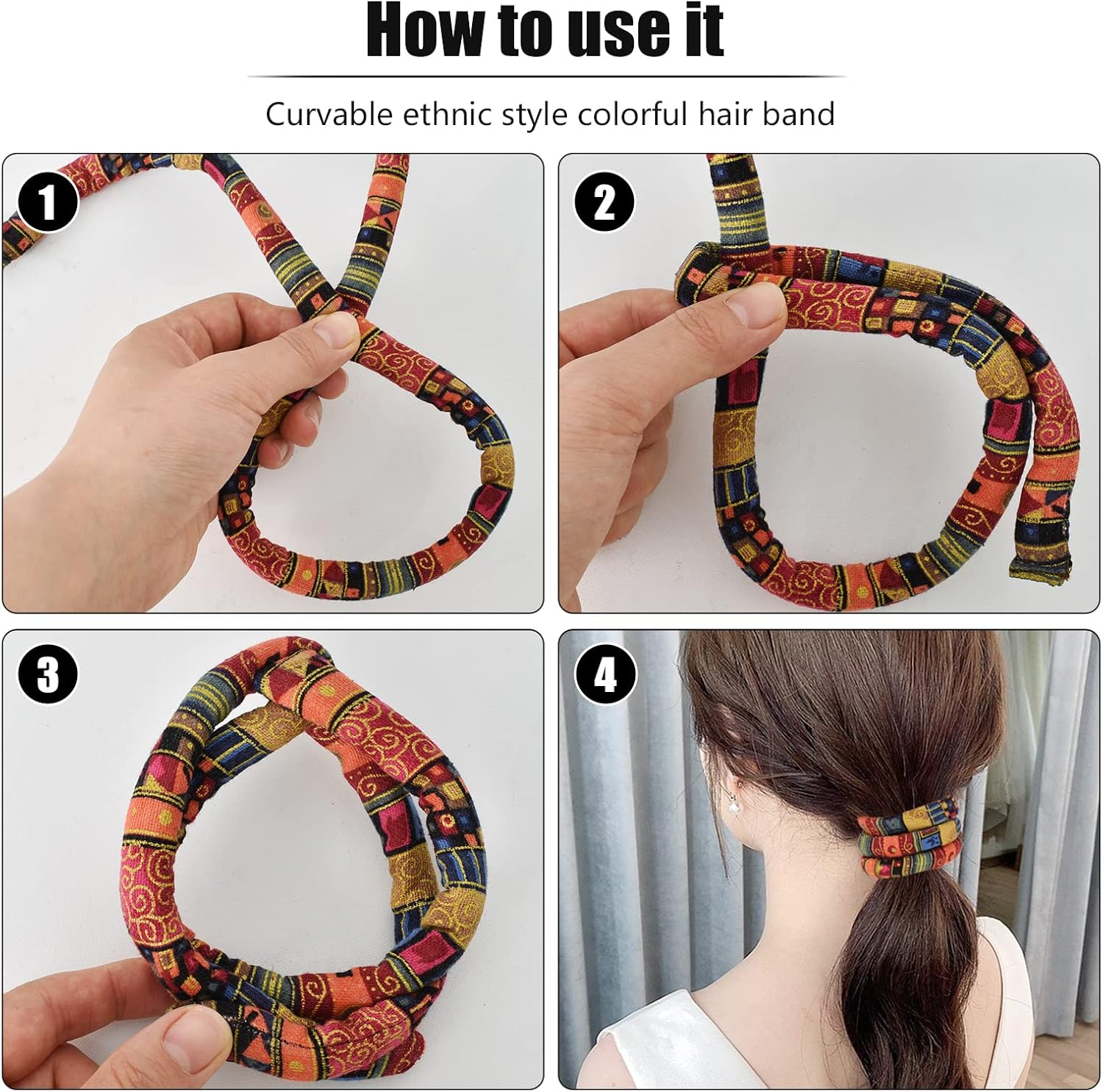 Spiral Lock Hair Band, 63 Cm Hair Scrunchie, Spiral Fabric Dreadlock, Bendable Dreadlock Hair Scrunchie, Ponytail Holder for Women and Men, Long Dreads, Thick Curly Hair Holder (Style 1) image number 6