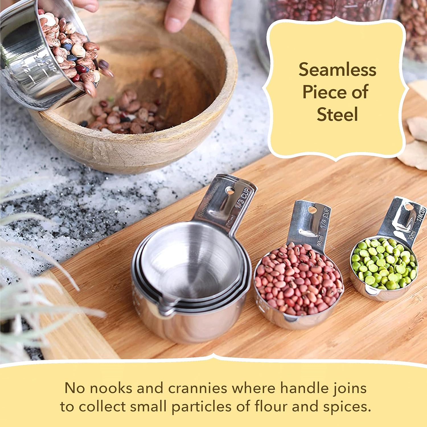 Simply Gourmet 12 Piece Stainless Steel Measuring Cups and Spoons Set. Includes 6 Dry Measuring Cups and 6 Measuring Spoons. Silver image number 2