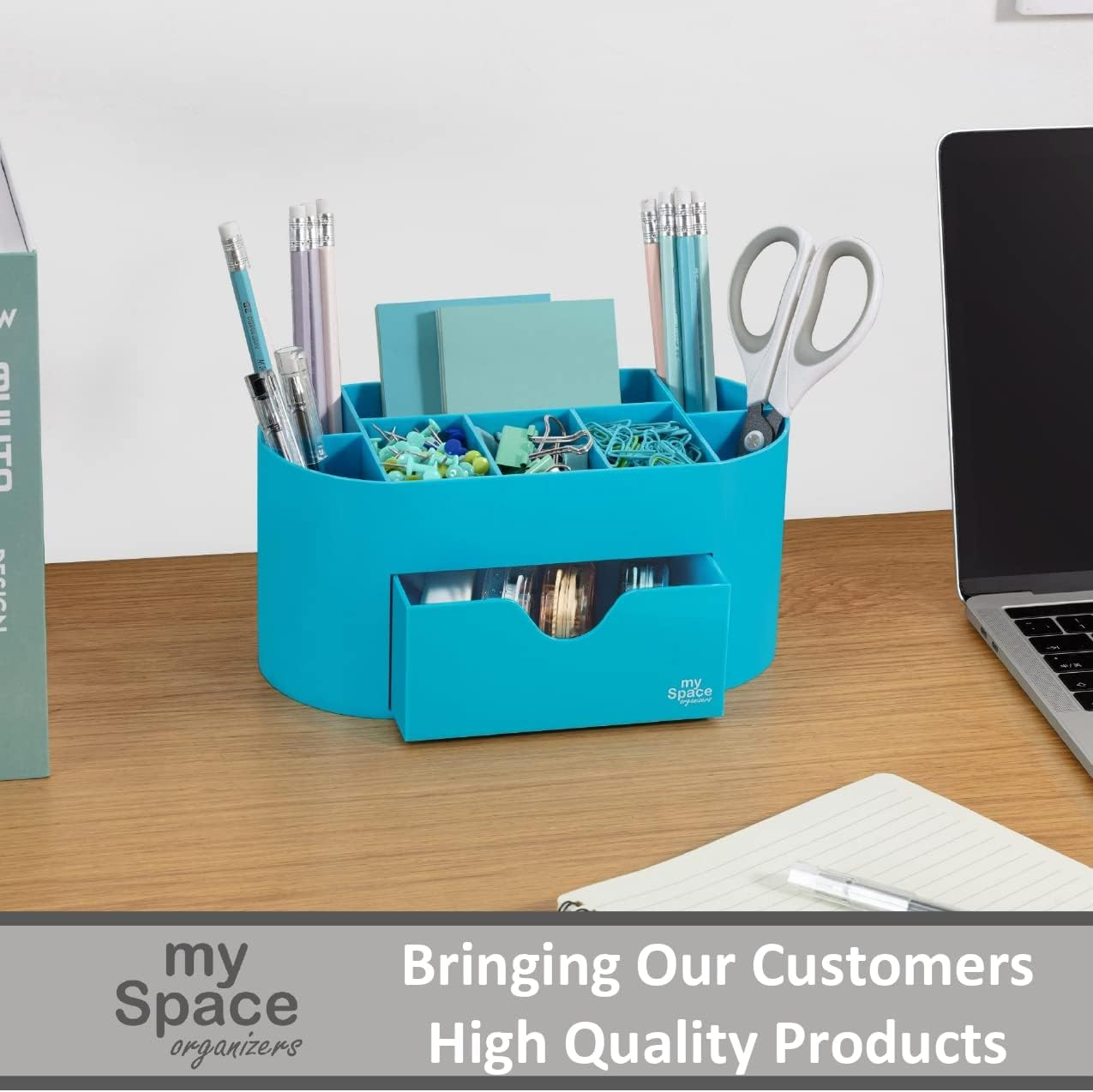 My Space Organizers Blue Desk Organizer for Office Supplies and Desk Accessories - Pen Holder Desktop Organization for Room College Dorm Home School (Blue) - Purple,White image number 3
