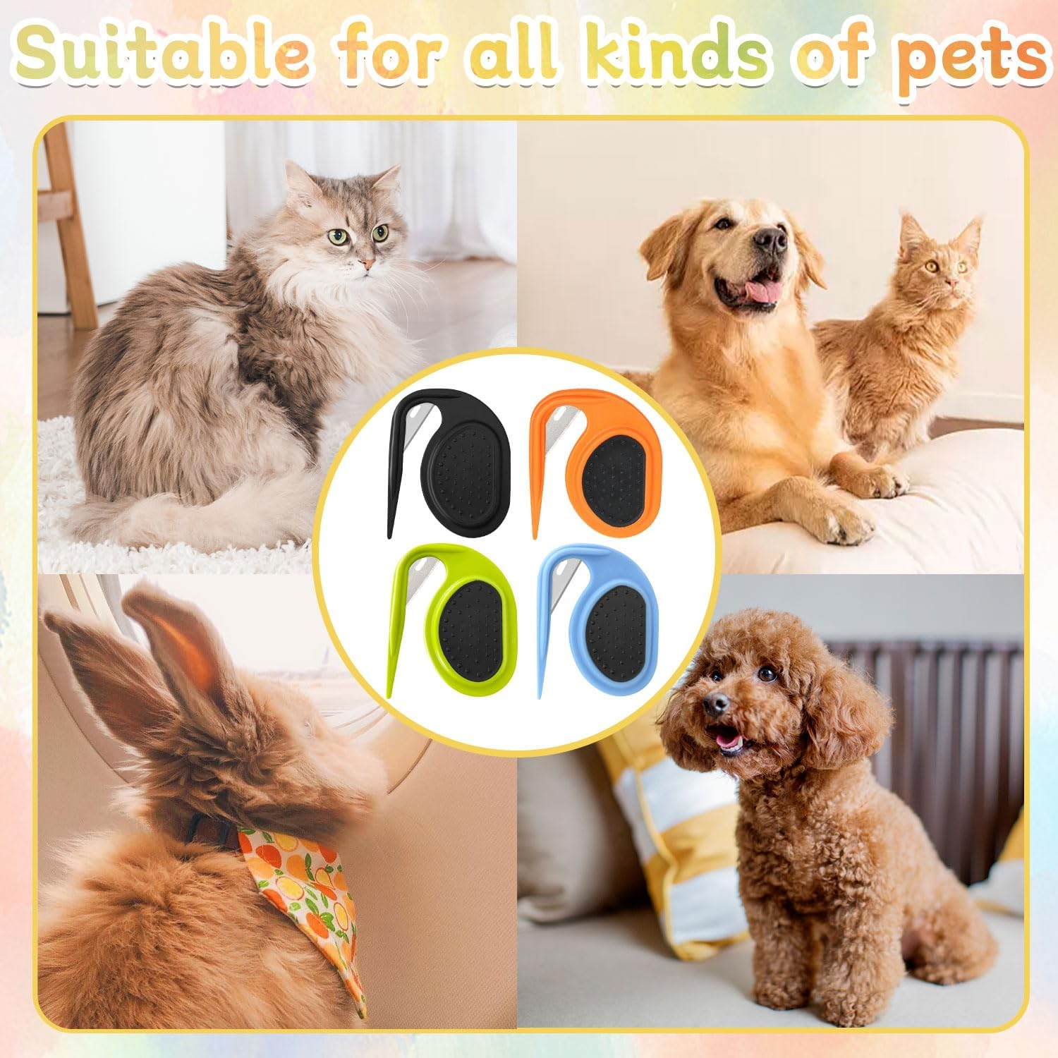 Pet Knotting Comb, Pack of 4 Cat Dematting Knives, Dematting Knife with Steel Blade, Knot Comb for Cats, Dematting Comb for Dogs, Knotting Comb Cats, for Removing Matted and Loose Hair image number 6