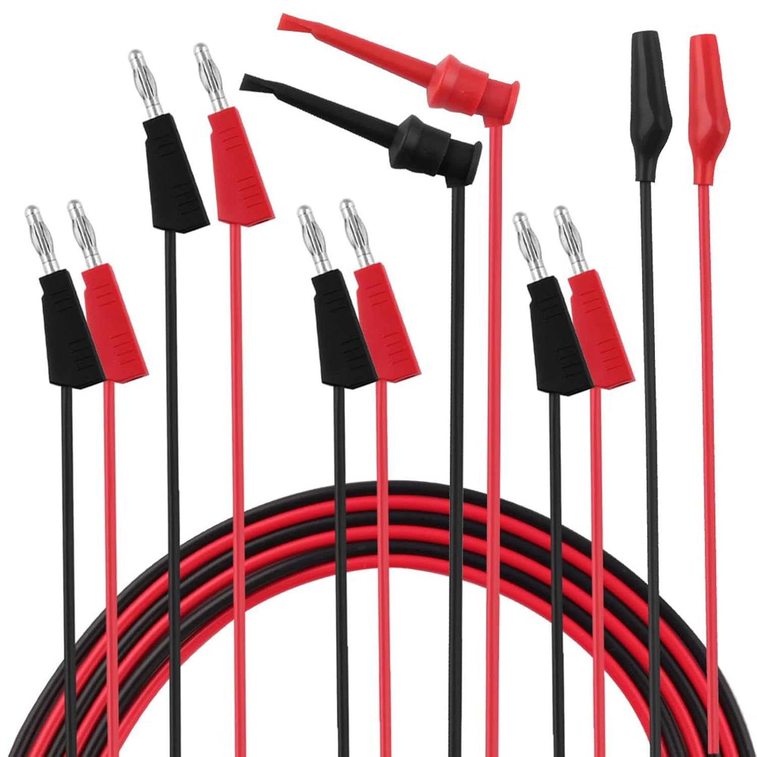 Multimeter Test Leads Set 3-Pair - Alligator Clips to Stackable Banana Plugs & Mini Hooks, for Electronics Testing, Lab & DIY Projects image number 6