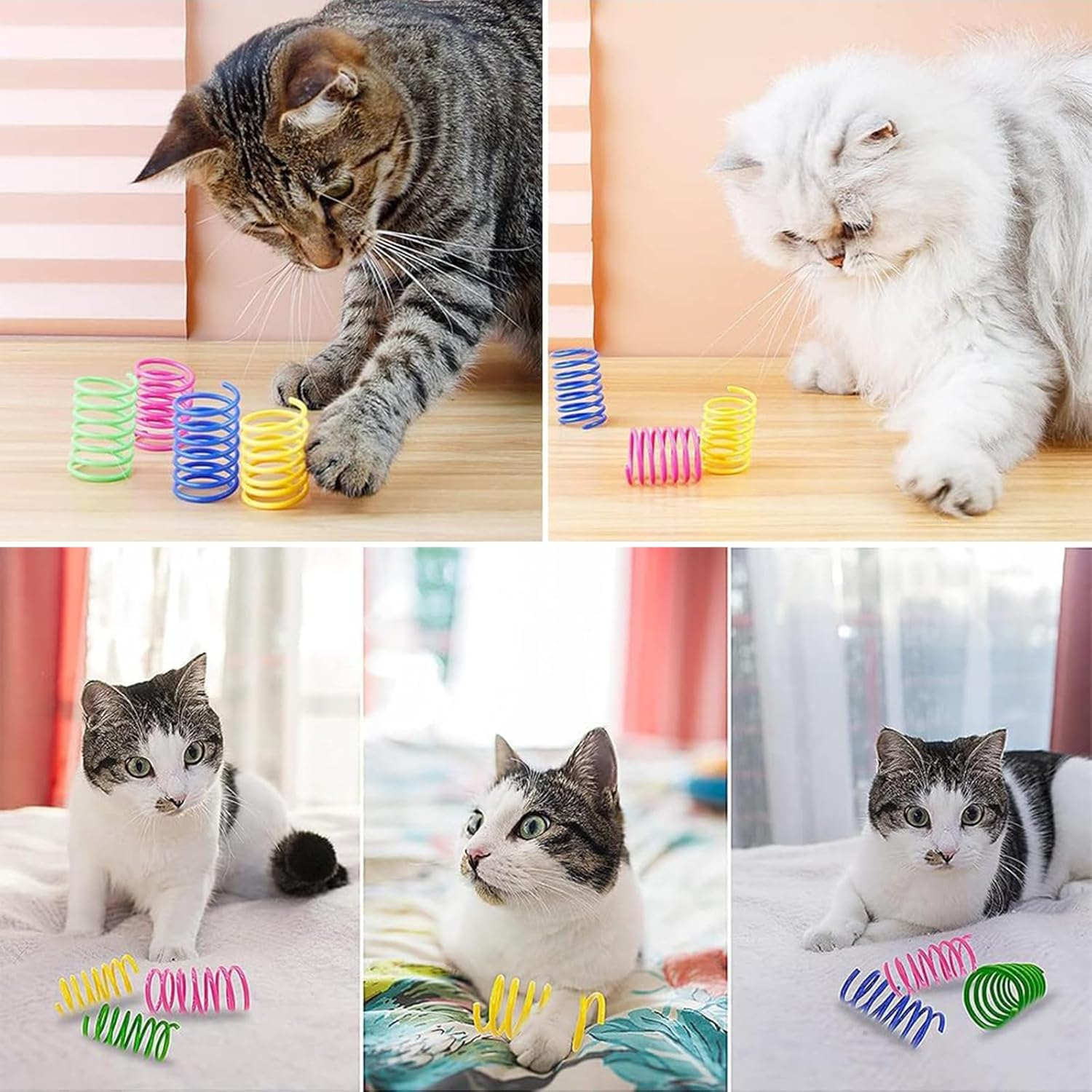 Pack of 40 Cat Toy Spiral, Colourful Spiral Toy Cat, Interactive Spiral Cat Toy, Plastic Spiral Feathers Toy Cat, Cats, Spring Toy, Pets Toy for Cats image number 3