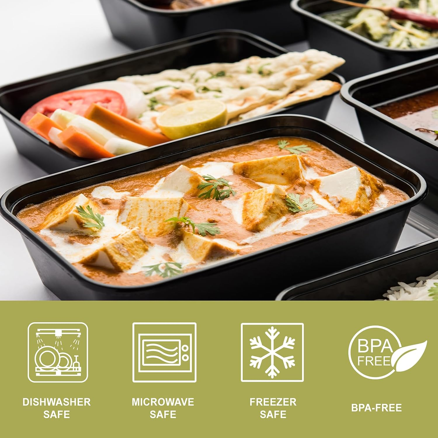 Okam Meal Prep Container Bpa-Free - Pack of 35 Reusable, 470Ml Plastic Food Prep Containers Storage Boxes, Dishwasher, Microwave & Freezer Safe, Use for Meal Planning & Food Prep, Black with Clear Lid image number 4