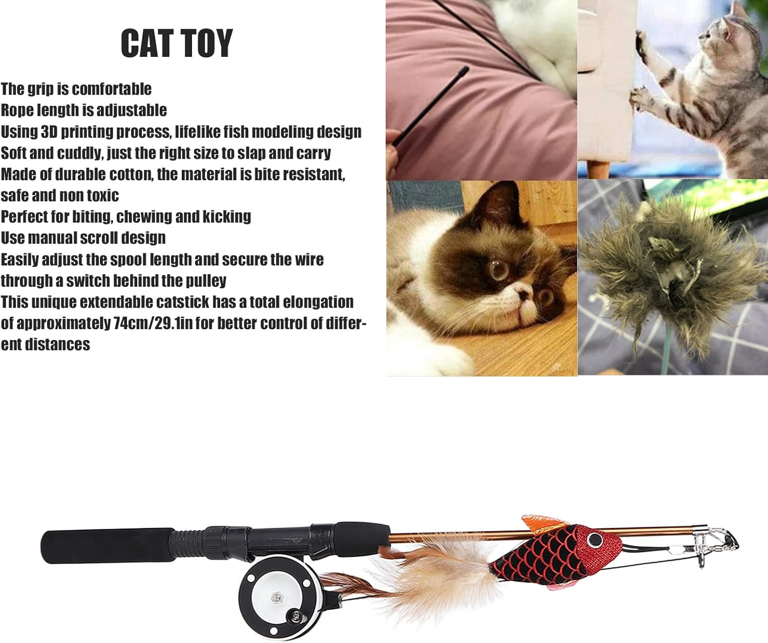 EVTSCAN Retractable Cat Wand Toy, Adjustable Cat Chase Toy, for Indoor Cats Play Chase Exercise Pet Supplies, Kitten Mental Exercise Kitten Toys image number 6