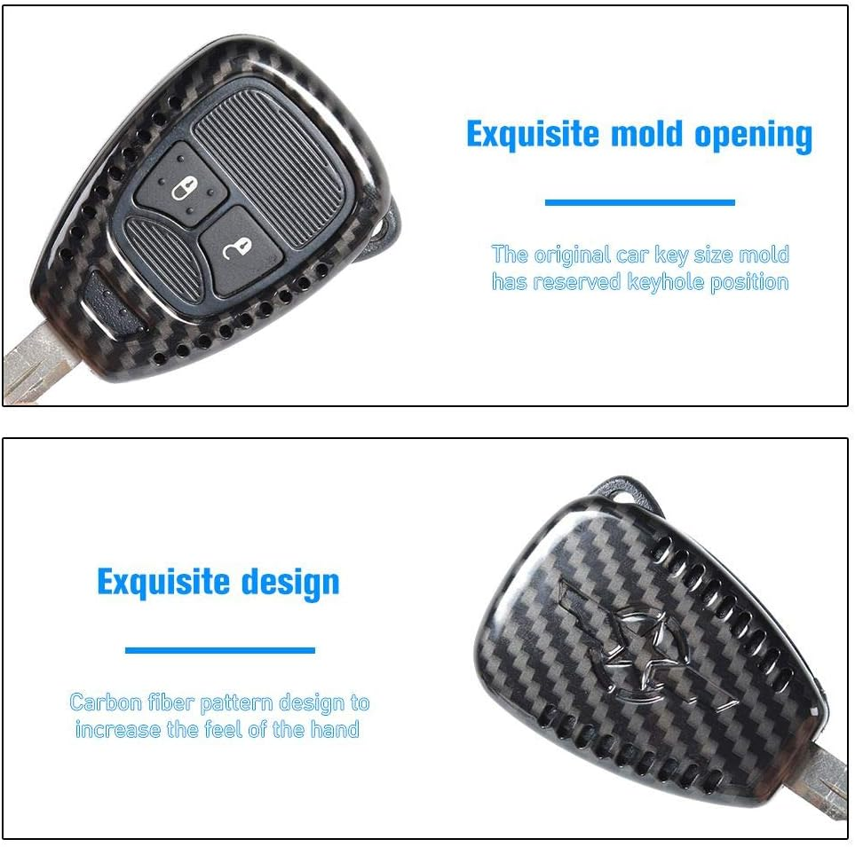 Cherocar for Jeep JK Key Fob Cover Skin Case Protection for Jeep Wrangler JK JKU 2007-2018, Key Accessories, Carbon Fiber, 2Pcs/Set image number 2