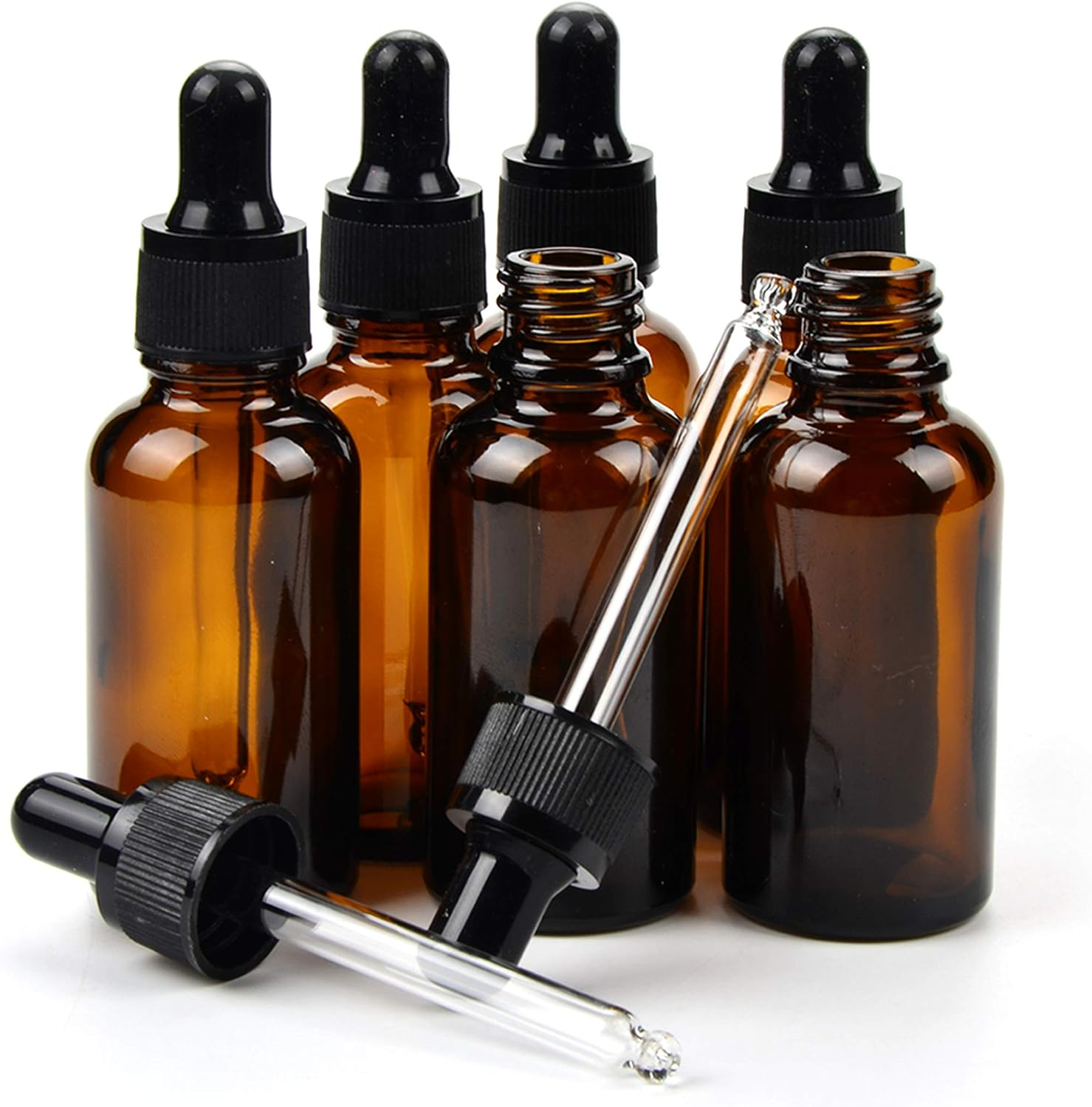 Youngever 18 Amber Glass Essential Oil Bottles Bundle, 6 Dropper Bottles (30ML), 6 Spray Bottles (60ML), 6 Stainless Steel Roller Bottles for Essential Oil (10ML) image number 1