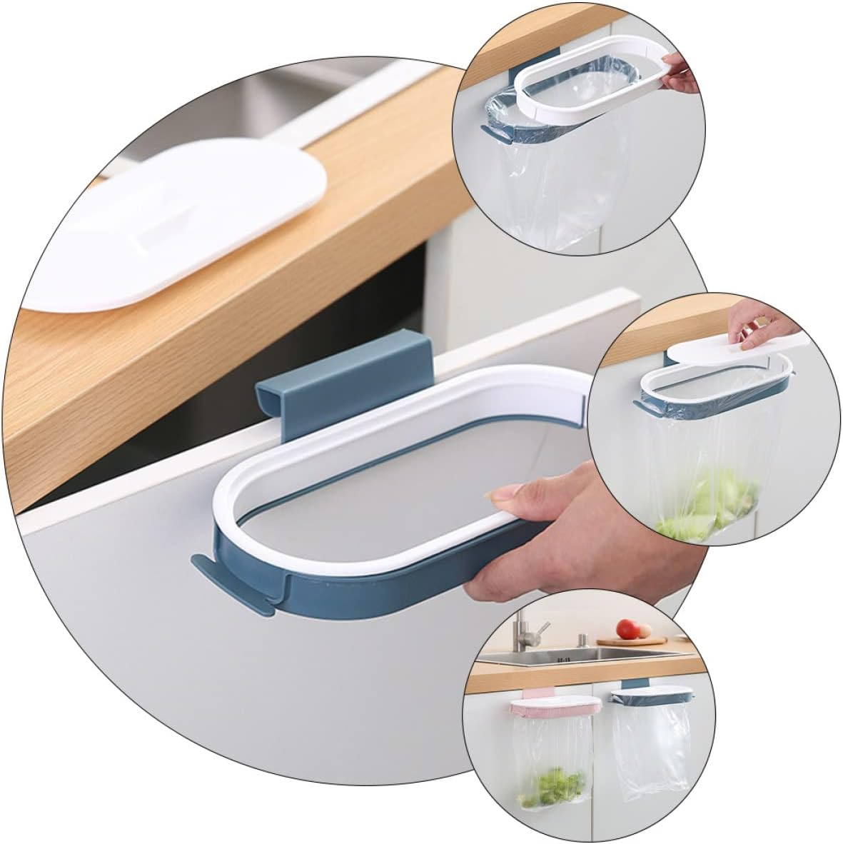 KOMBIUDA Hanging Bin Bag Holder Kitchen Trash Bag Rack Dark Blue Wall-Mounted Space-Saving 2Pcs Set for Cabinet and Home Use image number 4