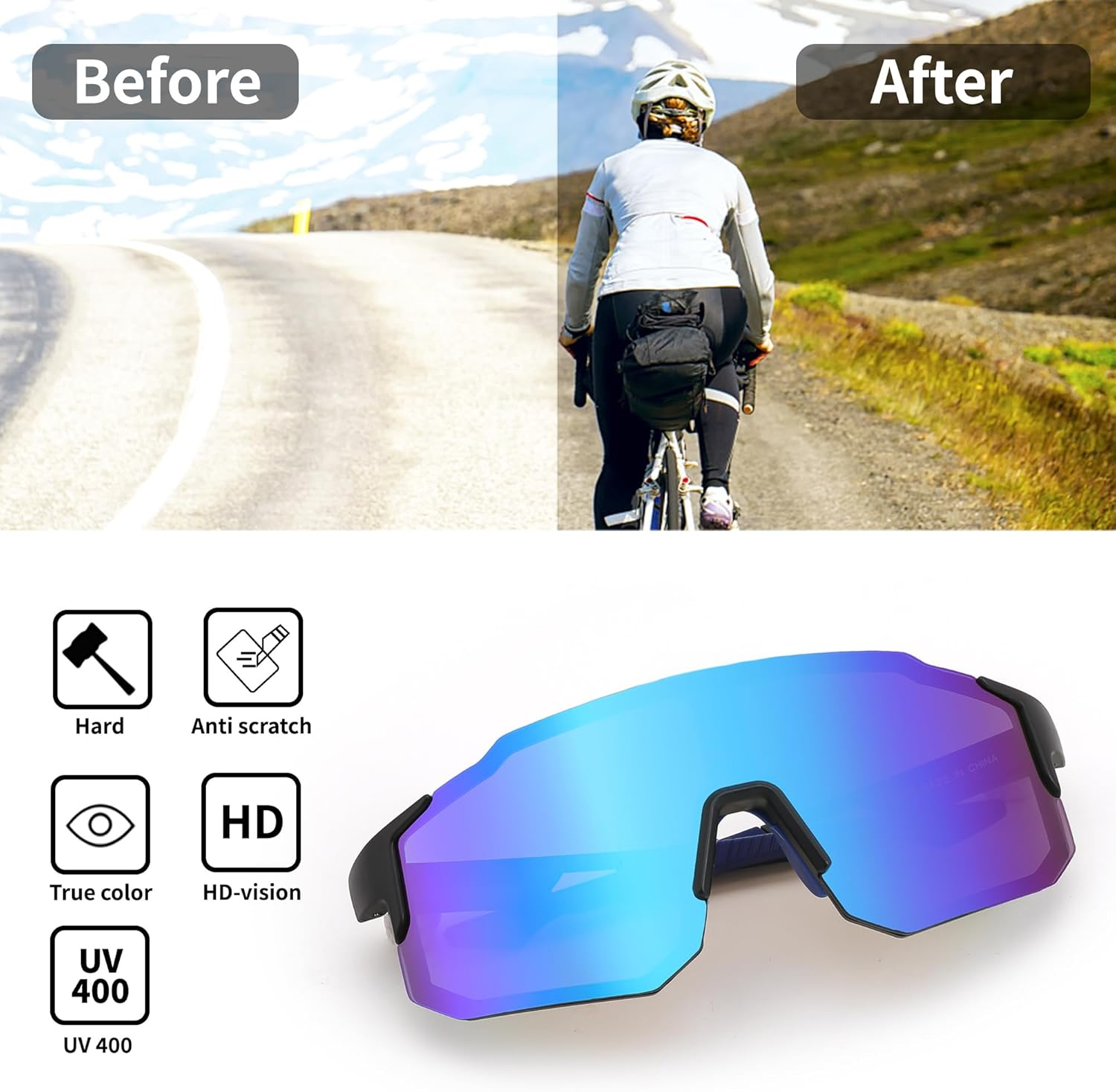 FEISEDY Cycling Glasses for Men Women UV400 Protection Running Golf Glasses Outdoor Sports Goggles B2388