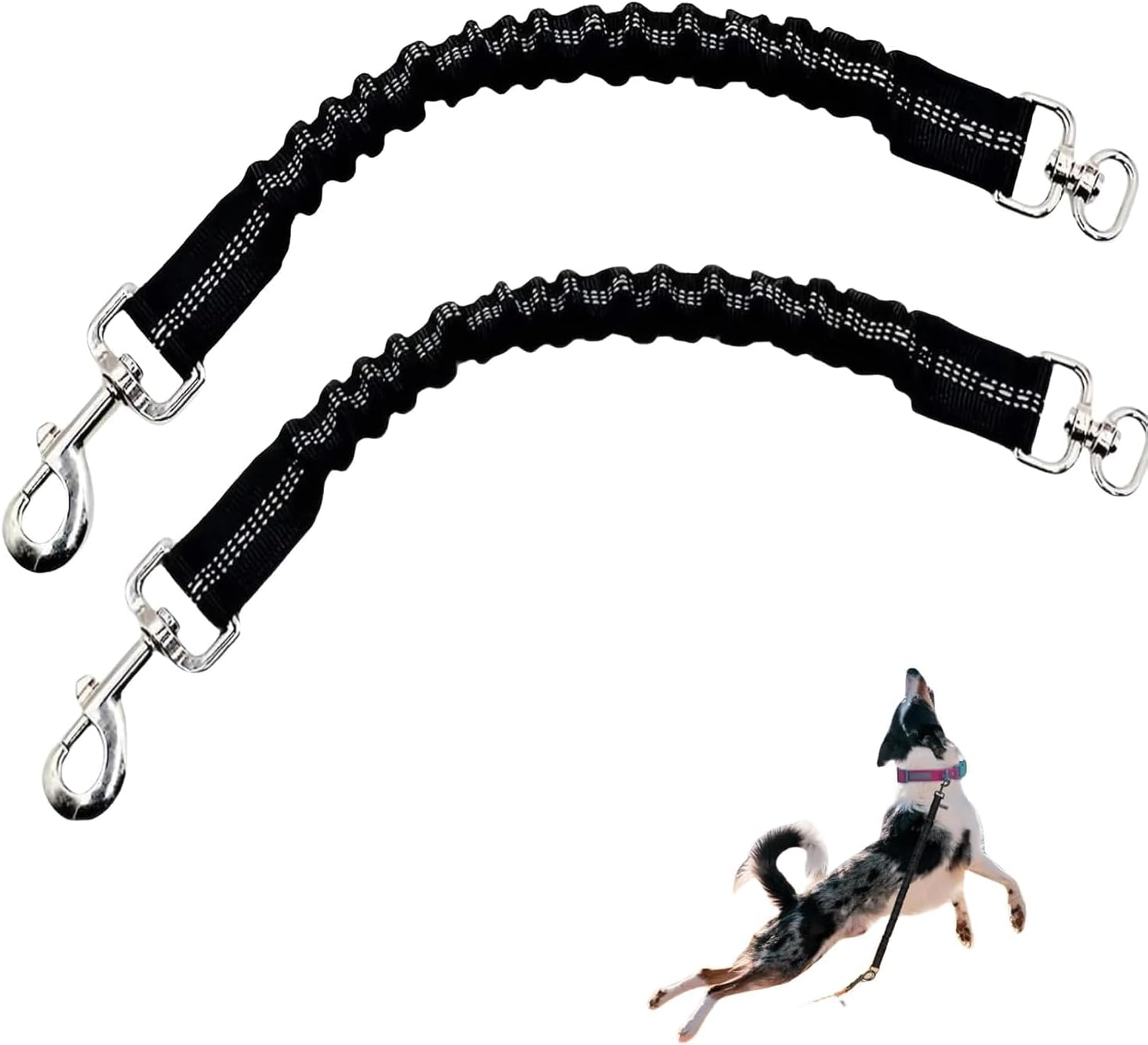 Shock Absorber Set of 2 - Adjustable Dog Safety Belts (45-66 Cm) for Car/Travel | 2.5 Cm Wide Nylon Strap for Small/Medium/Large Dogs | Shock-Absorbing Design with Snap Hook | Black Double image number 4
