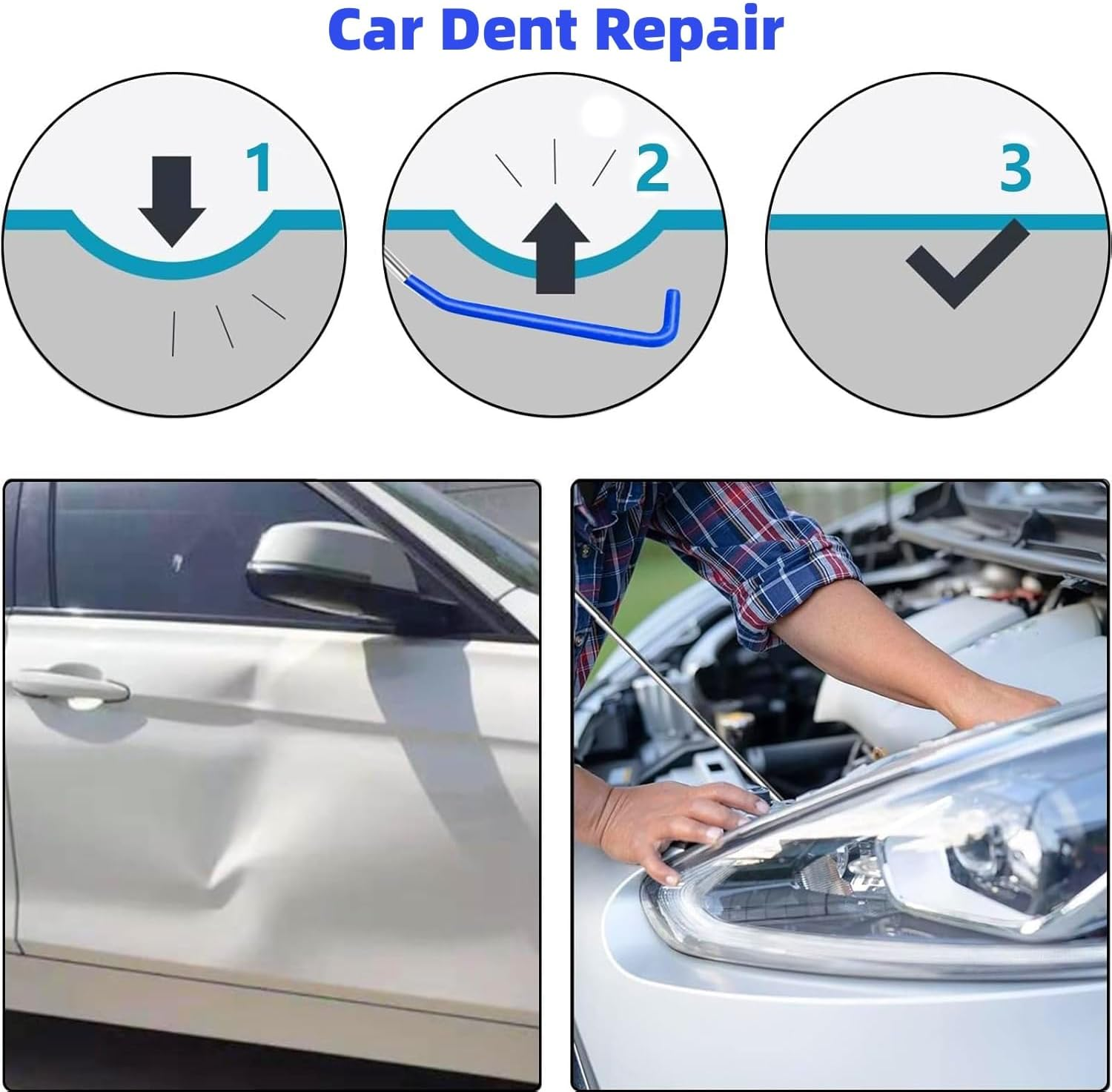 Car Tool Kit,Portable Automotive Tool Set 22 PCS Stainless Steel Assorted 5Th Wheel Pin Puller, Pull Hook J-Hook, 68-Inch Long Reach Tool