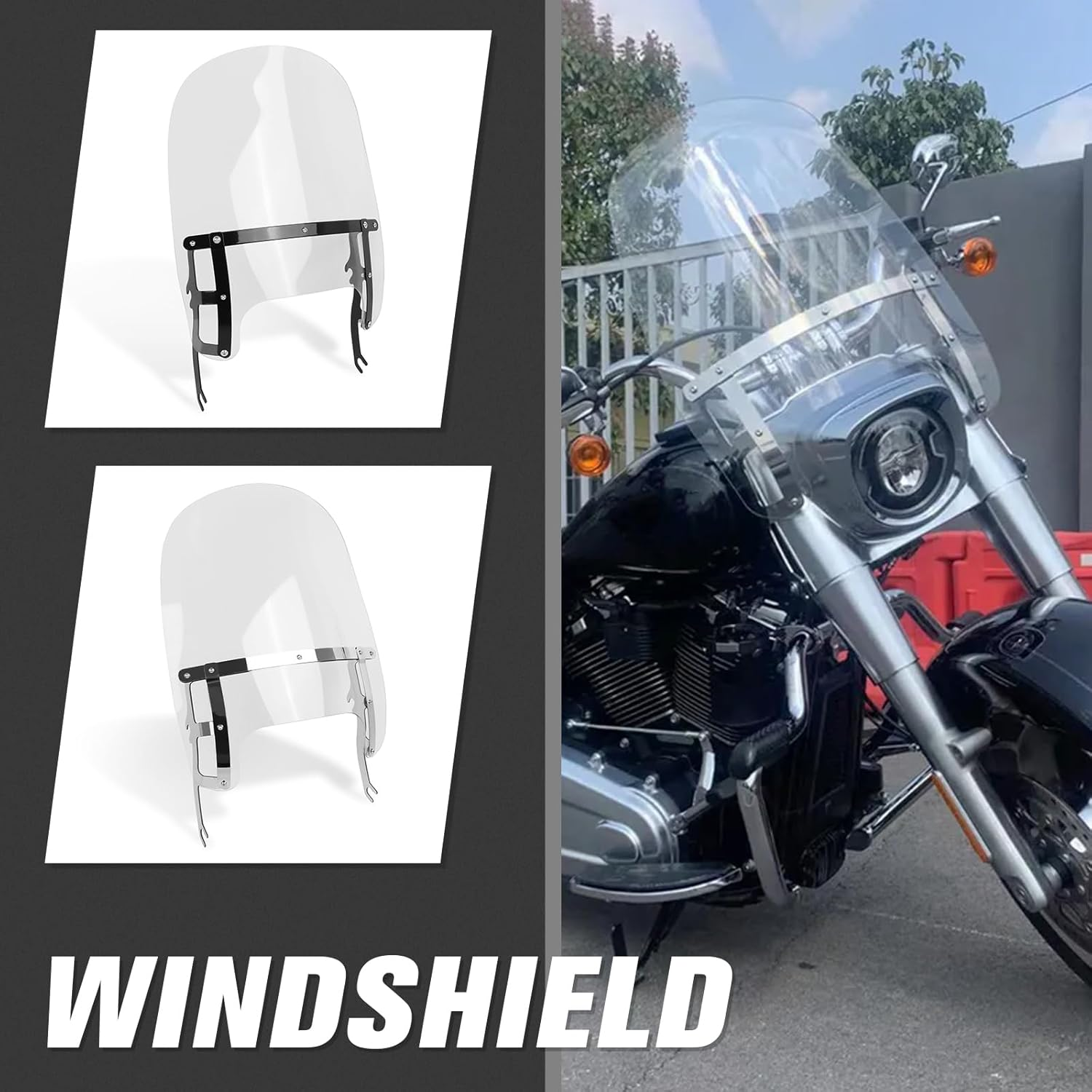 19" Motorcycle Windscreen Windshield Compatible with Harley Fat Boy FLFB FLFBS 2018-2023 PC Windscreen Double Bubble (Chrome, 19 Inch) image number 5