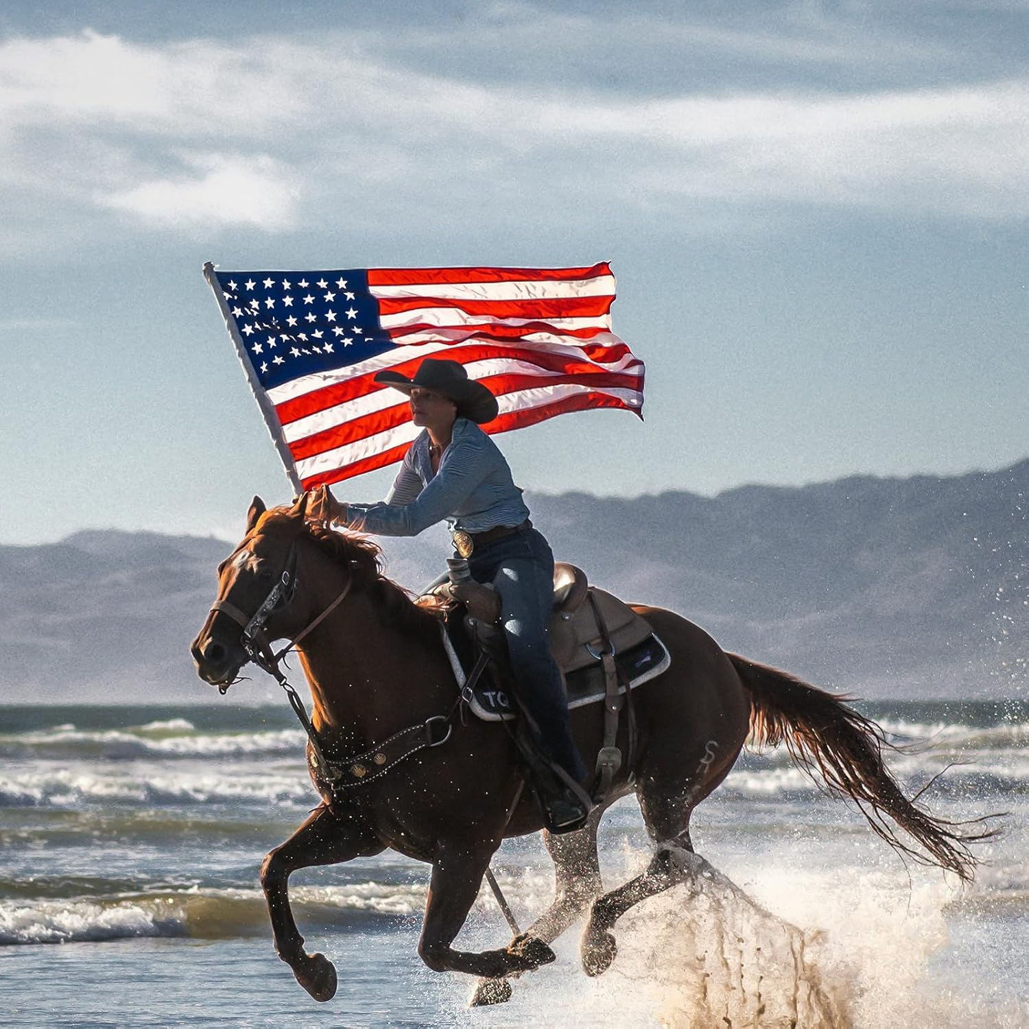 Flagolden Cotton American Flag 2X3 Ft Made in USA, Embroidered Outdoor US United USA Flags Heavy Duty, America Flag for outside with 2 Brass Grommets - 3X5 American Cotton Flag image number 3