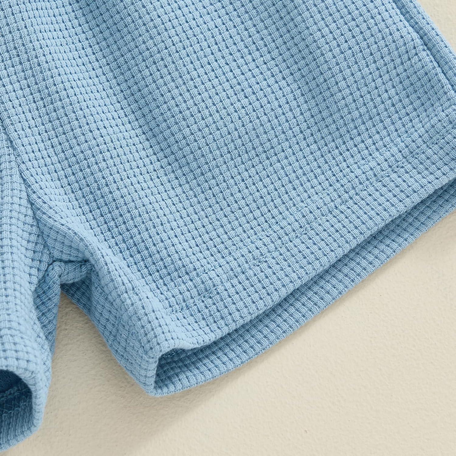 Lamuusaa Toddler Baby Boy Birthday Outfit One/Two Letter Embroidery T-Shirt Jogger Shorts Waffle Summer Clothes image number 3