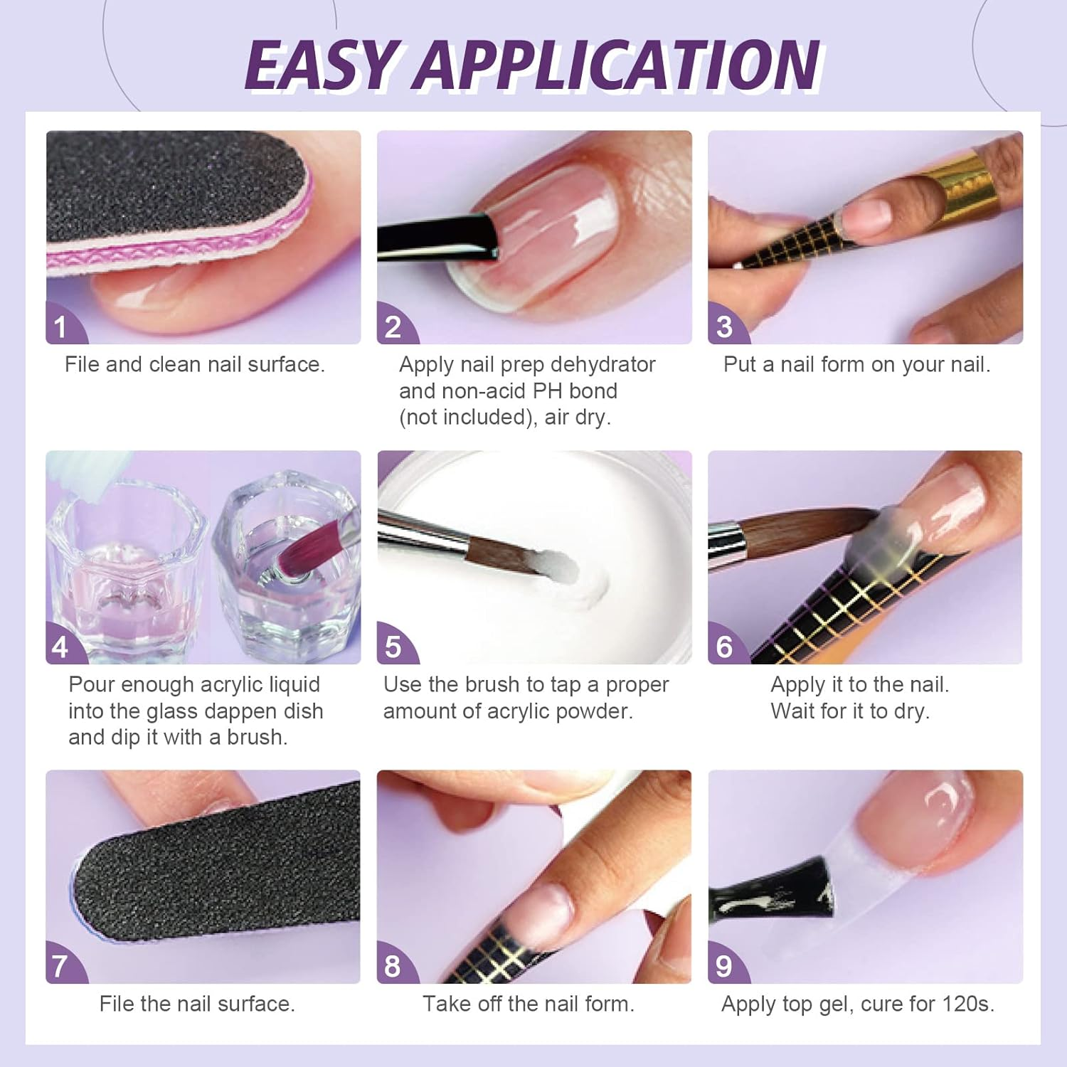 Saviland Acrylic Nail Kit &ndash; 30G Clear Acrylic Powder and 60Ml Acrylic Liquid Set with Acrylic Nail Brush Nail Forms Tools Set Extension Nail Kit for Beginners with Everything for Home DIY Salon Acrylic Nails Application image number 1