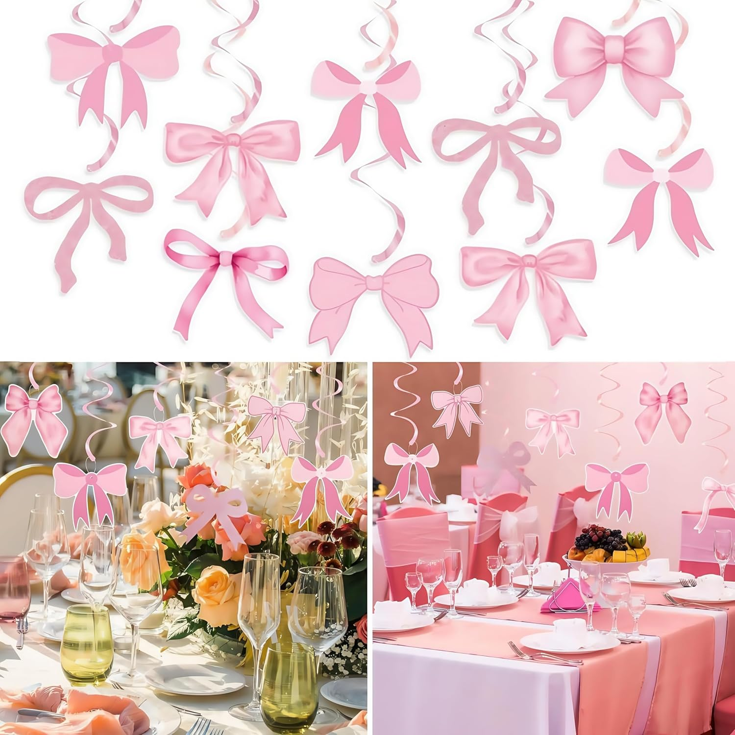Pink Bow Party Decor,20 Piece Decorations Garland Banner Hanging Swirls Set,For Girls Bow Birthday Decorations, Bow Party Decor,Bridal Shower Party Supplies image number 3