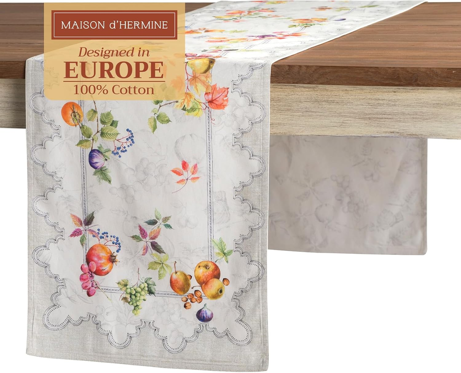 Maison D' Hermine Table Runner 100% Cotton Double Layer Table Runners 72 Inches Long for Thanksgiving Christmas Decorations Home Kitchen Dining Party Wedding (Fruit D'Hiver, 14.5" X 72") image number 2