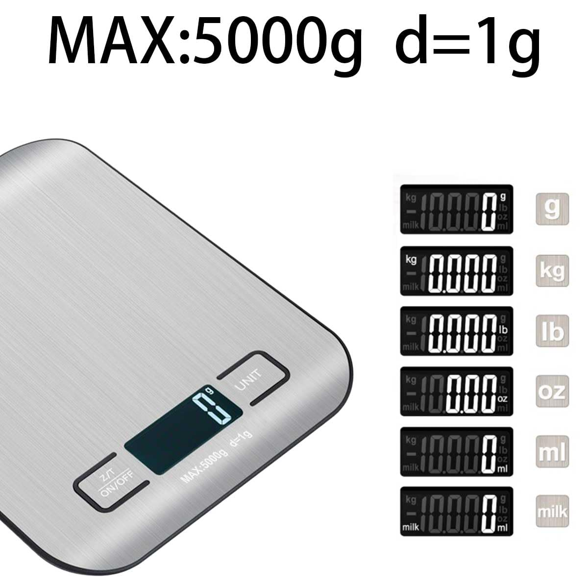 Digital Scale Set,11Lb,5Kg/1G,200G/0.01G,With 50G Calibration Weight,Kitchen Scale,Food Scale,Large Weighing Pans and High-Precision Solutions,Battery Included,Soft Tape Included(150Cm/60Inch) image number 5