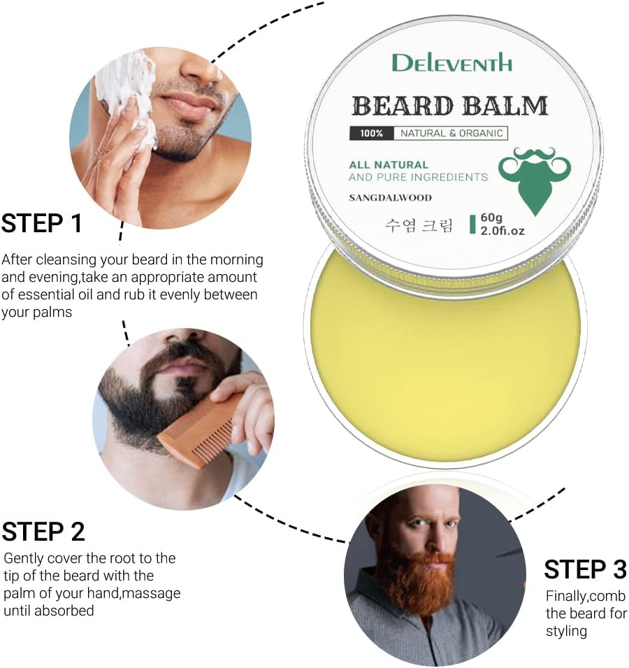 Deleventh Korean Brand Beard Balm 60G / Vitamin E with Natural Oils and Waxes, Soften, Strengthen and Protect for Healthy, Nourishing Beard, Hydrate, Soften & Protect Your Facial Hair (Sandalwood) image number 4