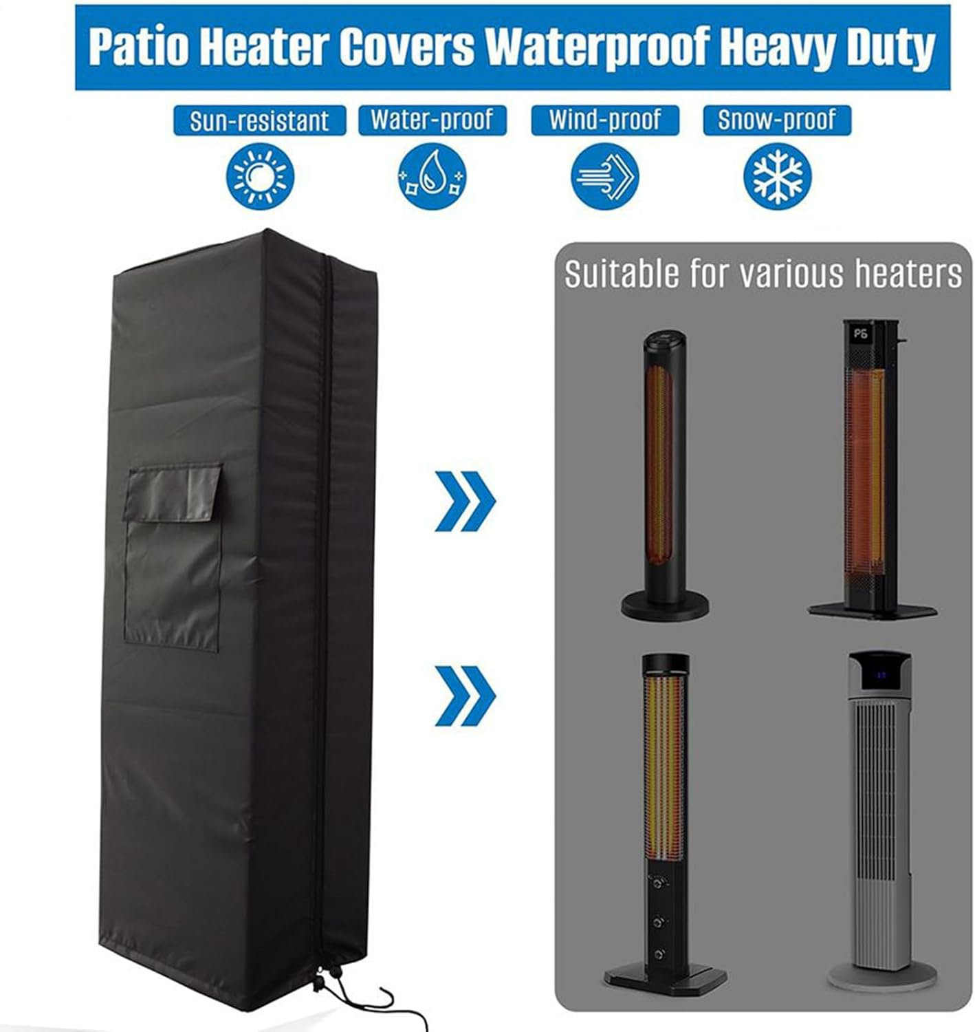 Outdoor Patio Heater Cover | Waterproof Protector - with Zipper Deck Heater Cover | for Outdoor outside Winter Home Air Conditioner Indoor image number 5